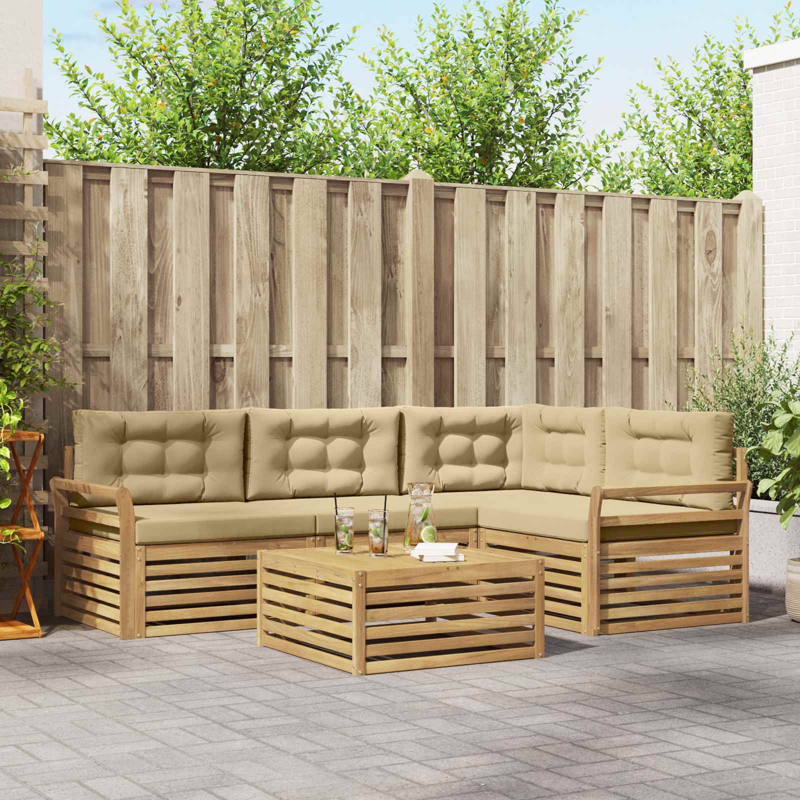 vidaXL Outdoor-Sofagarnitur 5 pcs Weiß und Beige 79 x 79 x 37 cm