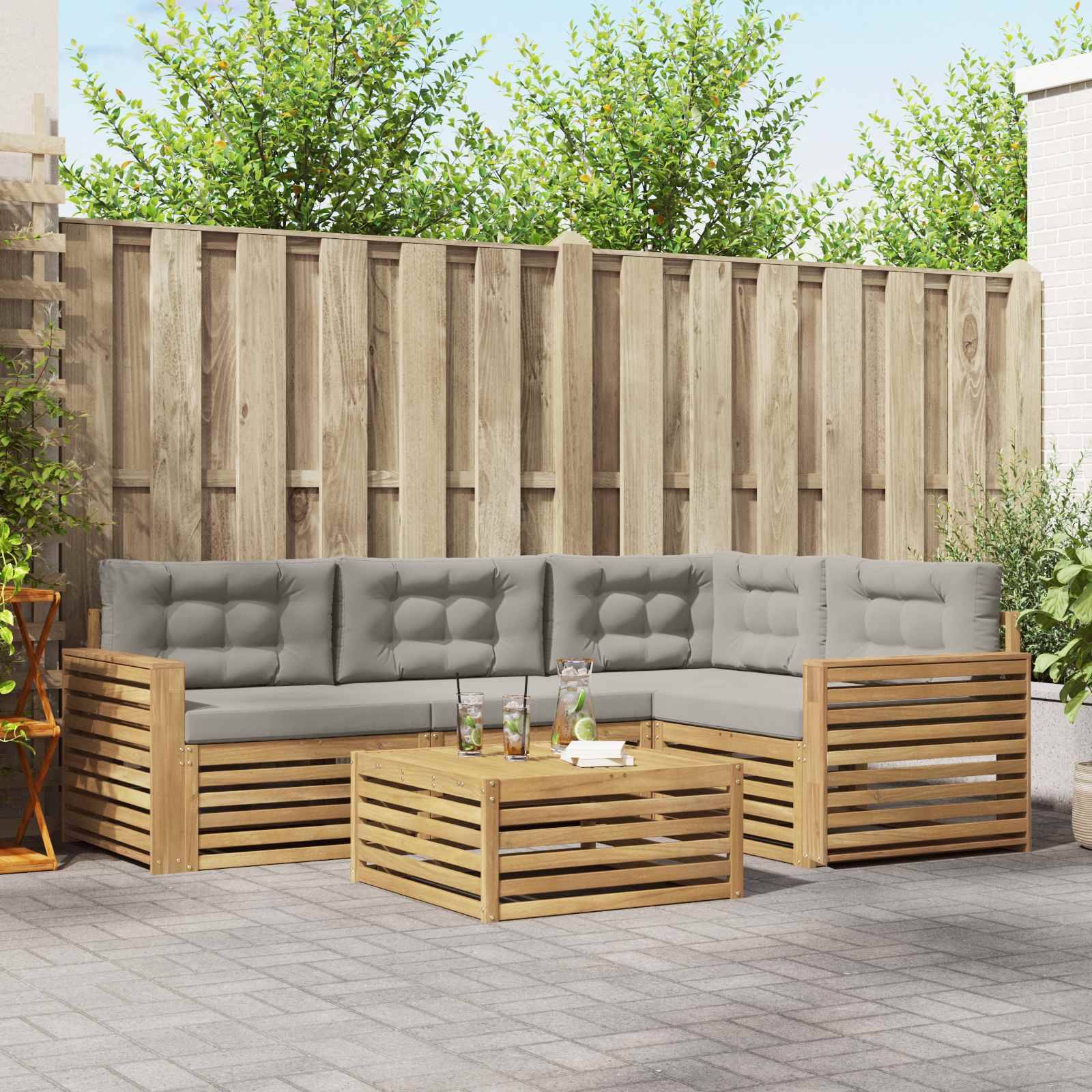 vidaXL Outdoor-Sofagarnitur 5 pcs Weiß und Hellgrau 79 x 79 x 37 cm
