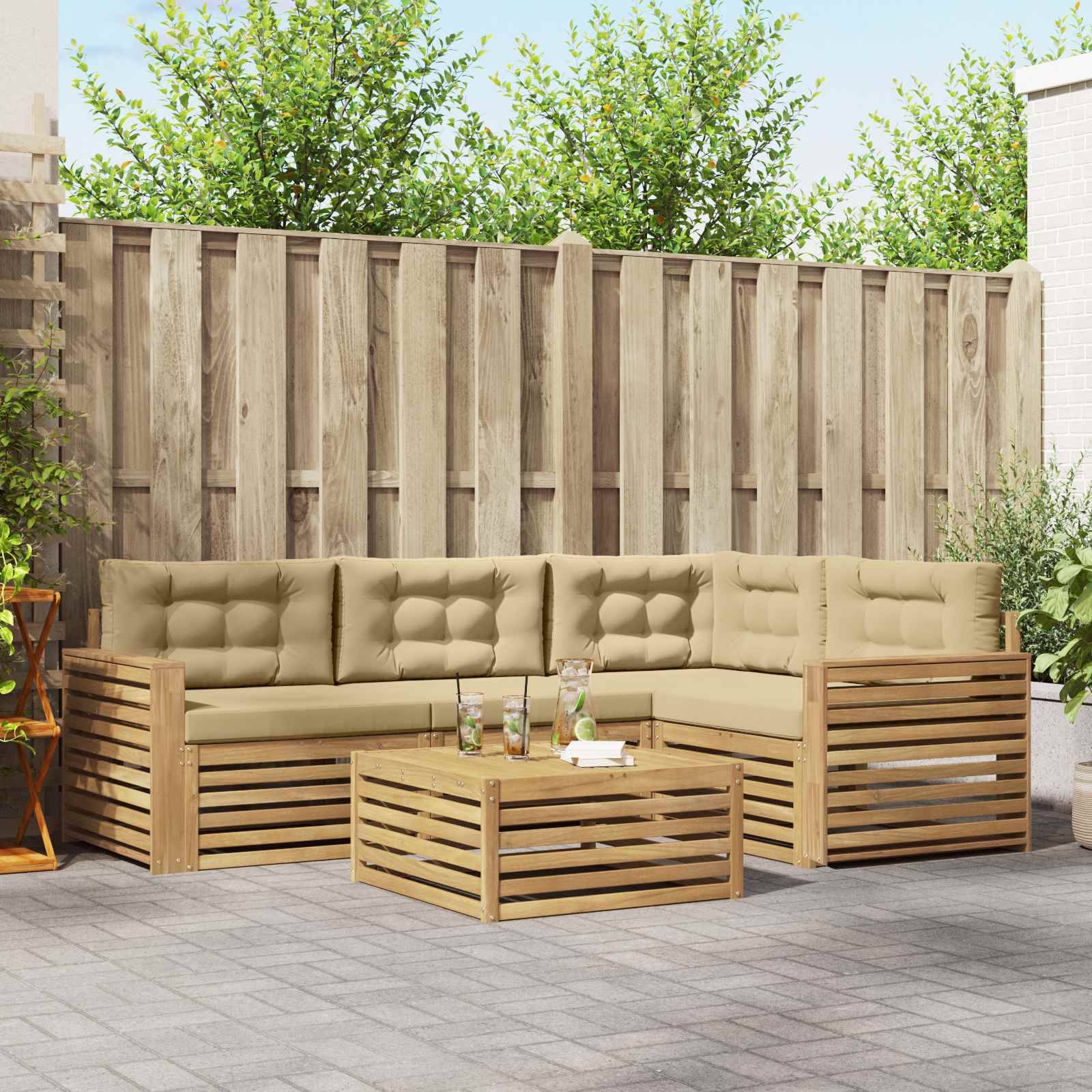 vidaXL Outdoor-Sofagarnitur 5 pcs Weiß und Beige 79 x 79 x 37 cm