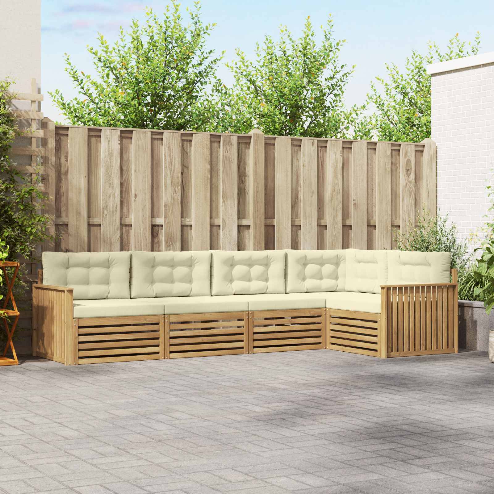 vidaXL Outdoor-Sofagarnitur 5 pcs Weiß und Creme 327 x 168,5 x 73 cm