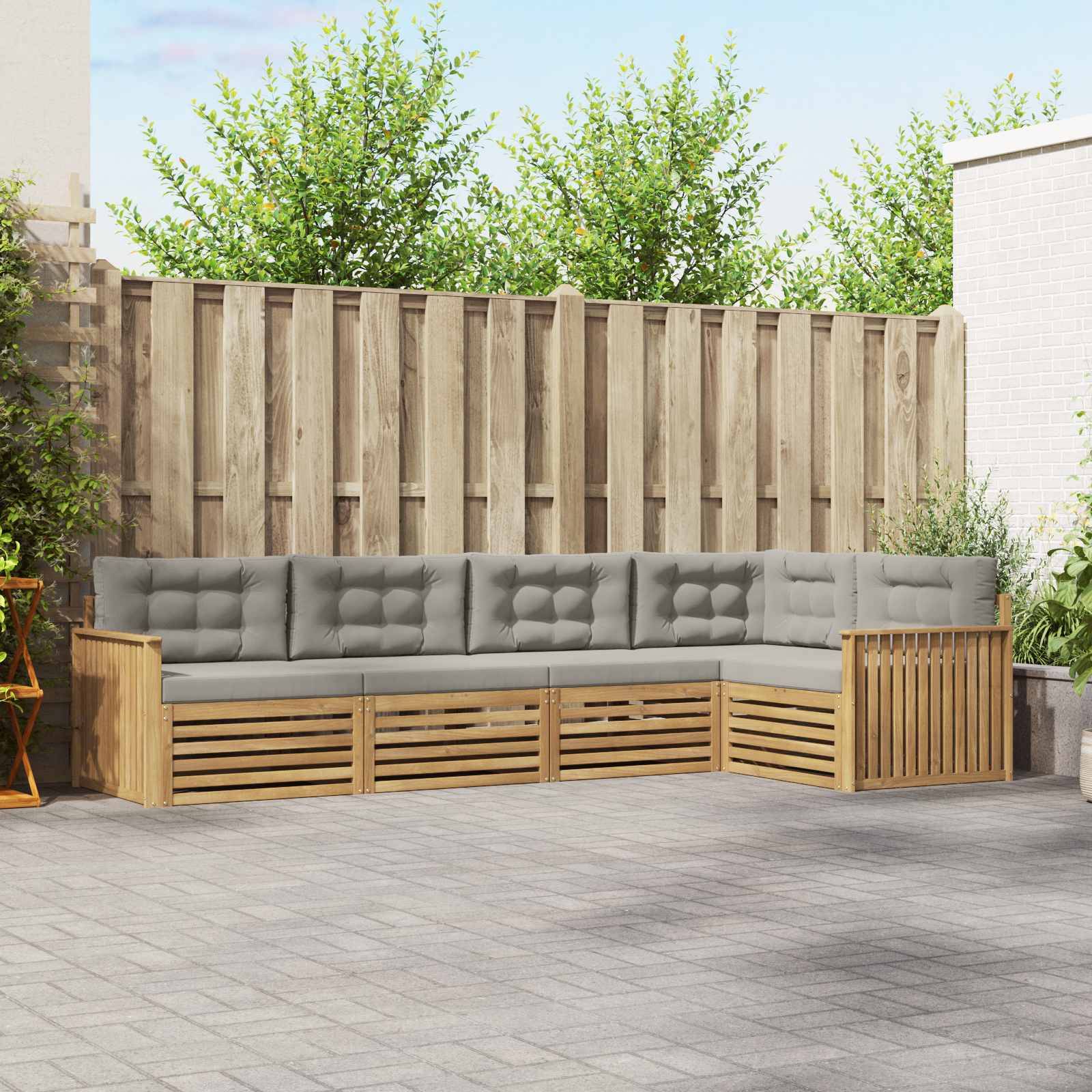 vidaXL Outdoor-Sofagarnitur 5 pcs Weiß und Hellgrau