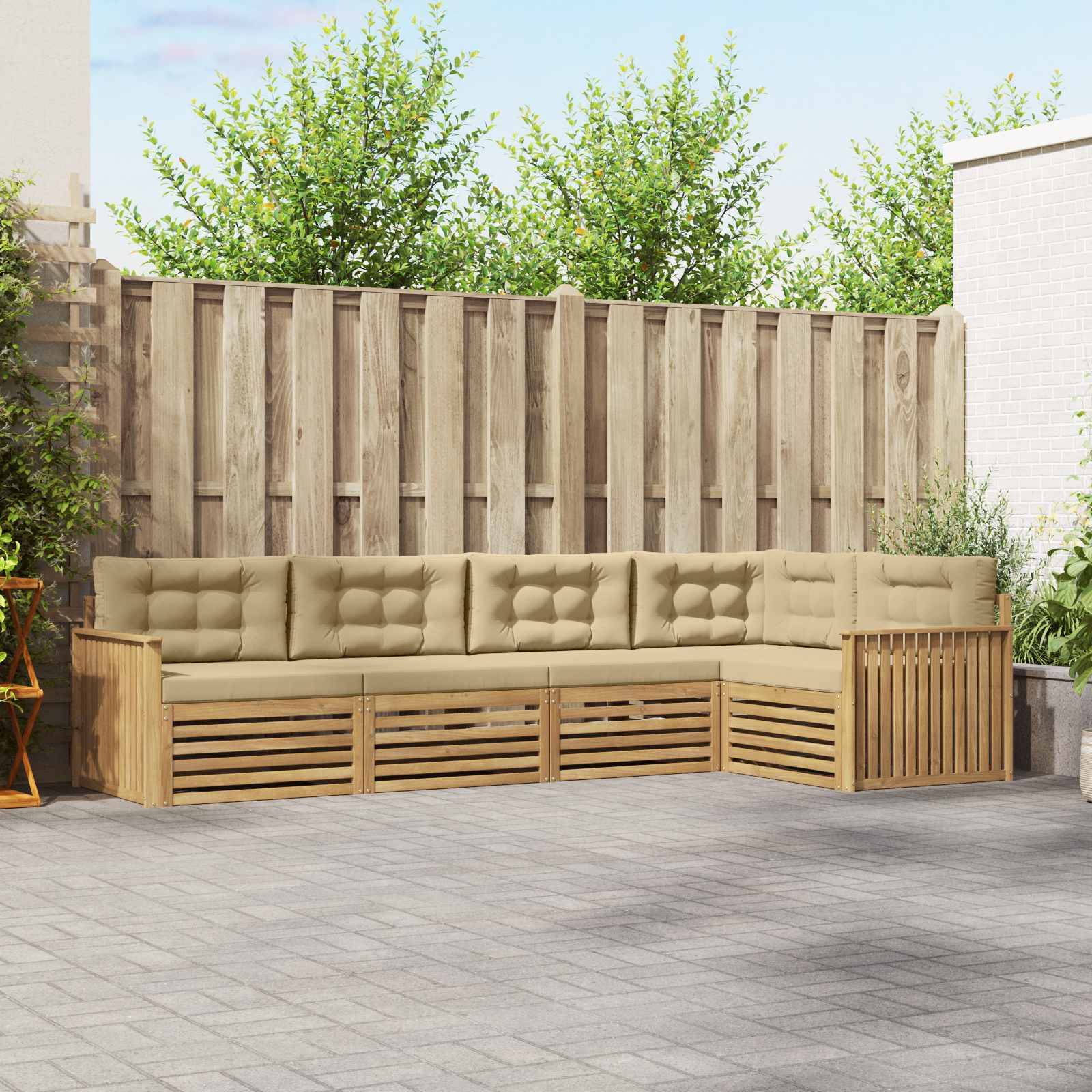 vidaXL Outdoor-Sofagarnitur 5 pcs Weiß und Beige 327 x 168,5 x 73 cm