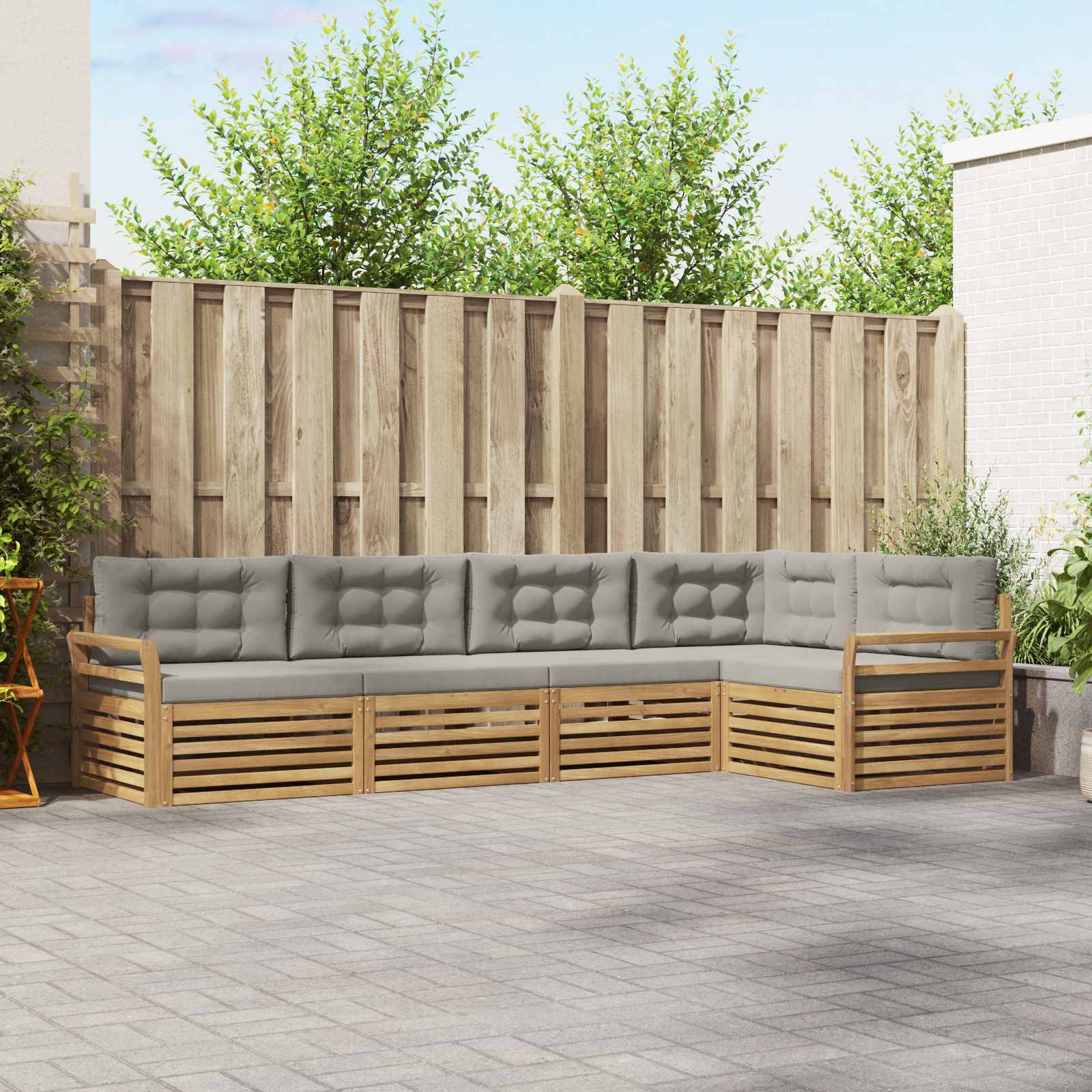 vidaXL Outdoor-Sofagarnitur 5 pcs Weiß und Hellgrau