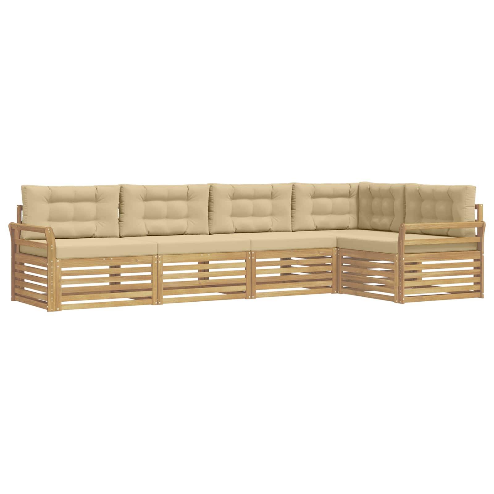 vidaXL Outdoor-Sofagarnitur 5 pcs Weiß und Beige 329 x 170,5 x 73 cm