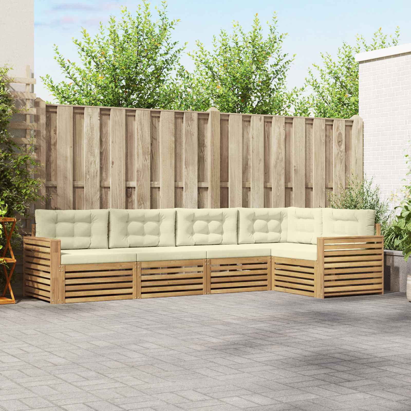 vidaXL Outdoor-Sofagarnitur 5 pcs Weiß und Creme 331 x 172,5 x 73 cm