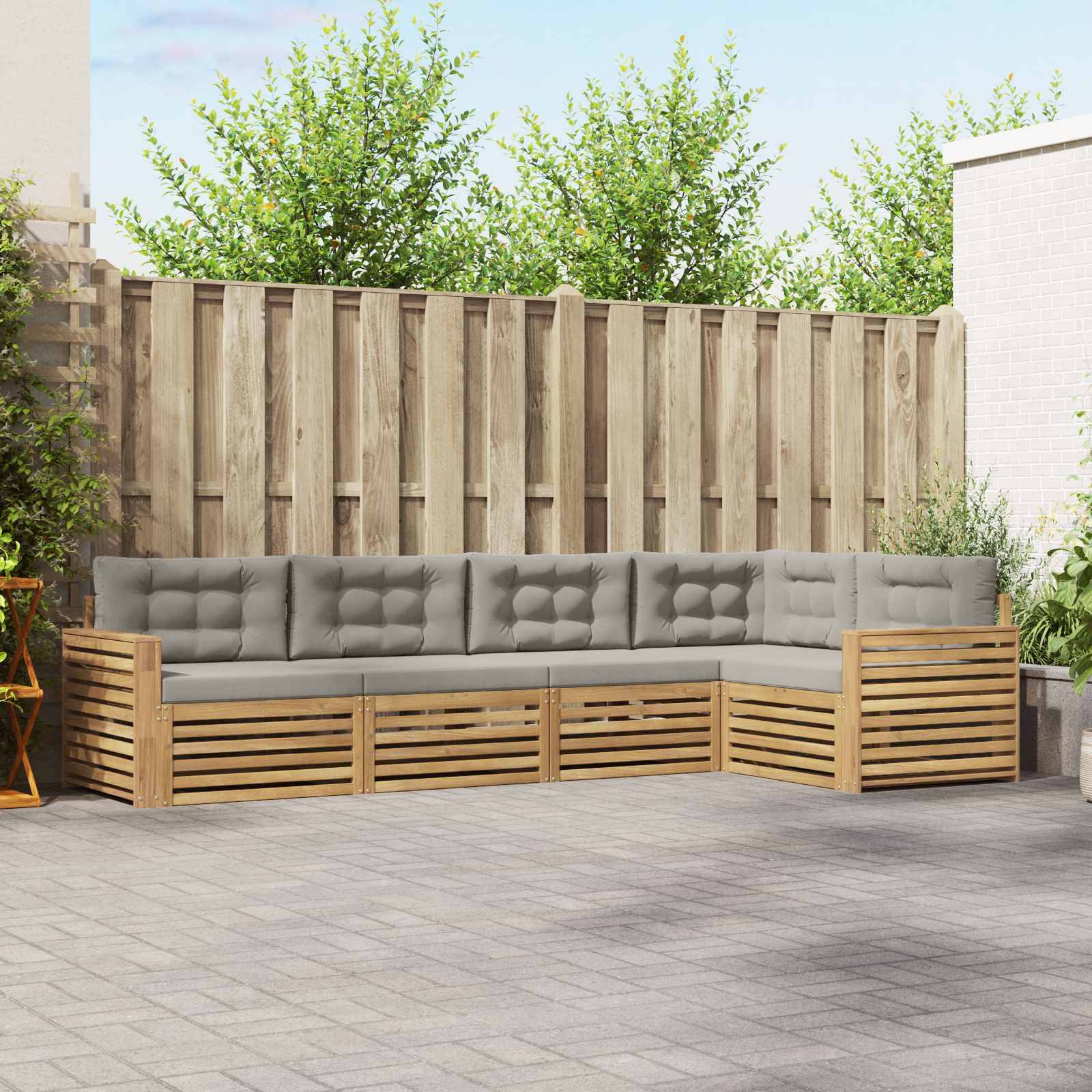 vidaXL Outdoor-Sofagarnitur 5 pcs Weiß und Hellgrau