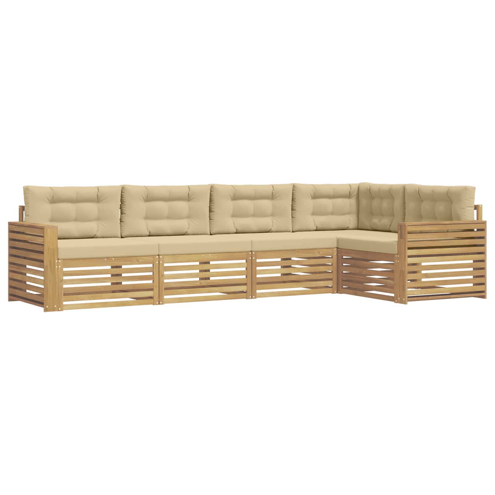 vidaXL Outdoor-Sofagarnitur 5 pcs Weiß und Beige 331 x 172,5 x 73 cm