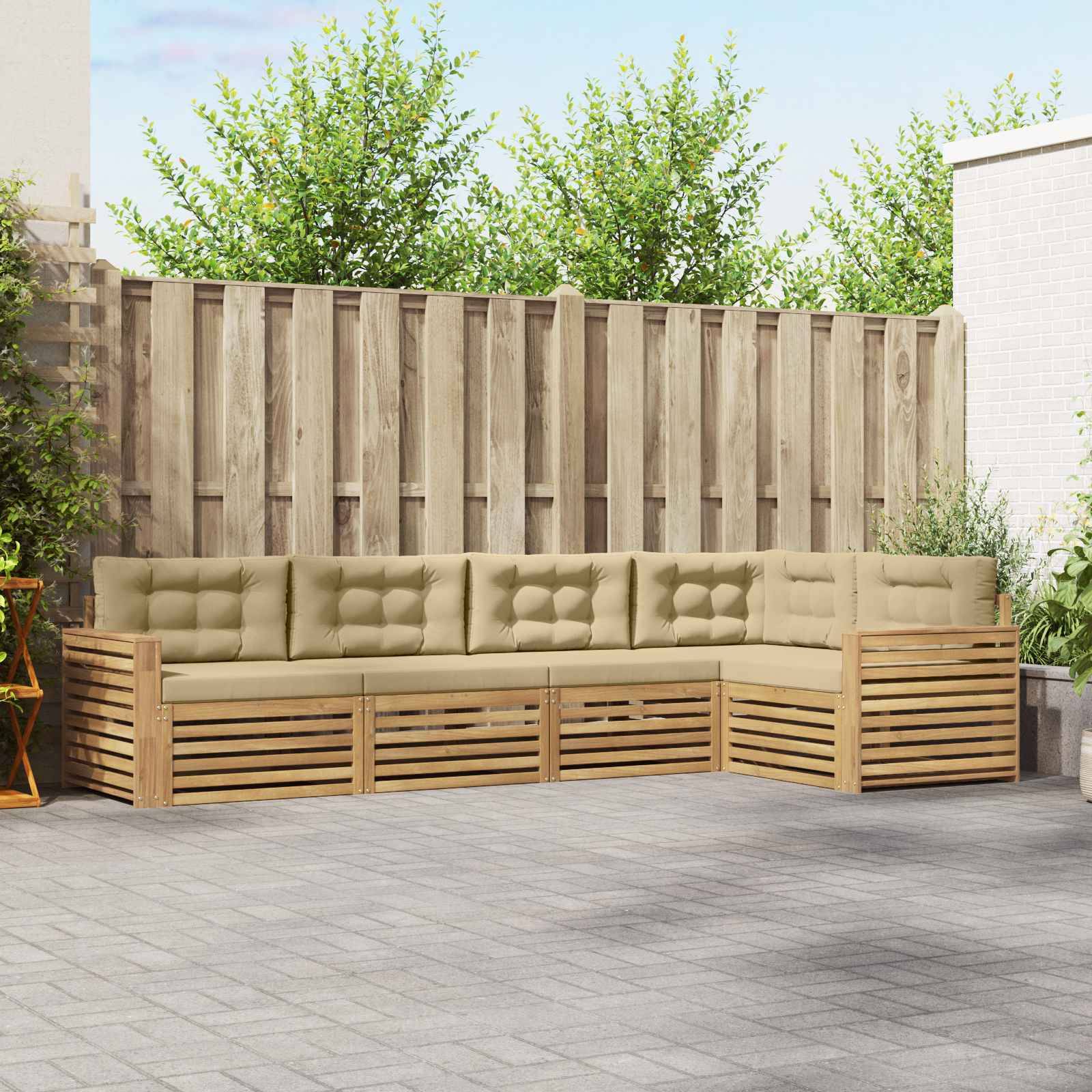 vidaXL Outdoor-Sofagarnitur 5 pcs Weiß und Beige 331 x 172,5 x 73 cm