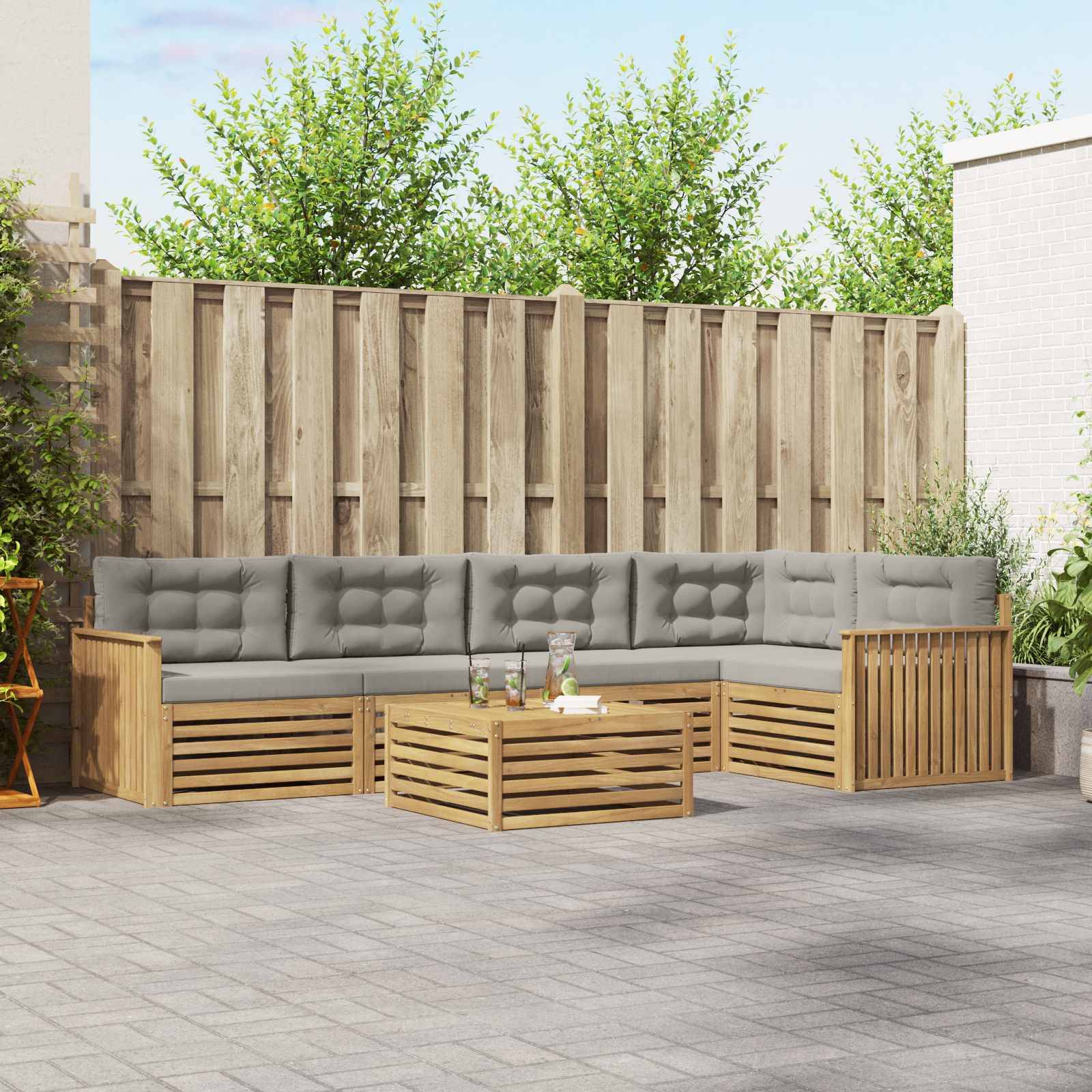 vidaXL Outdoor-Sofagarnitur 6 pcs Weiß und Hellgrau 79 x 79 x 37 cm