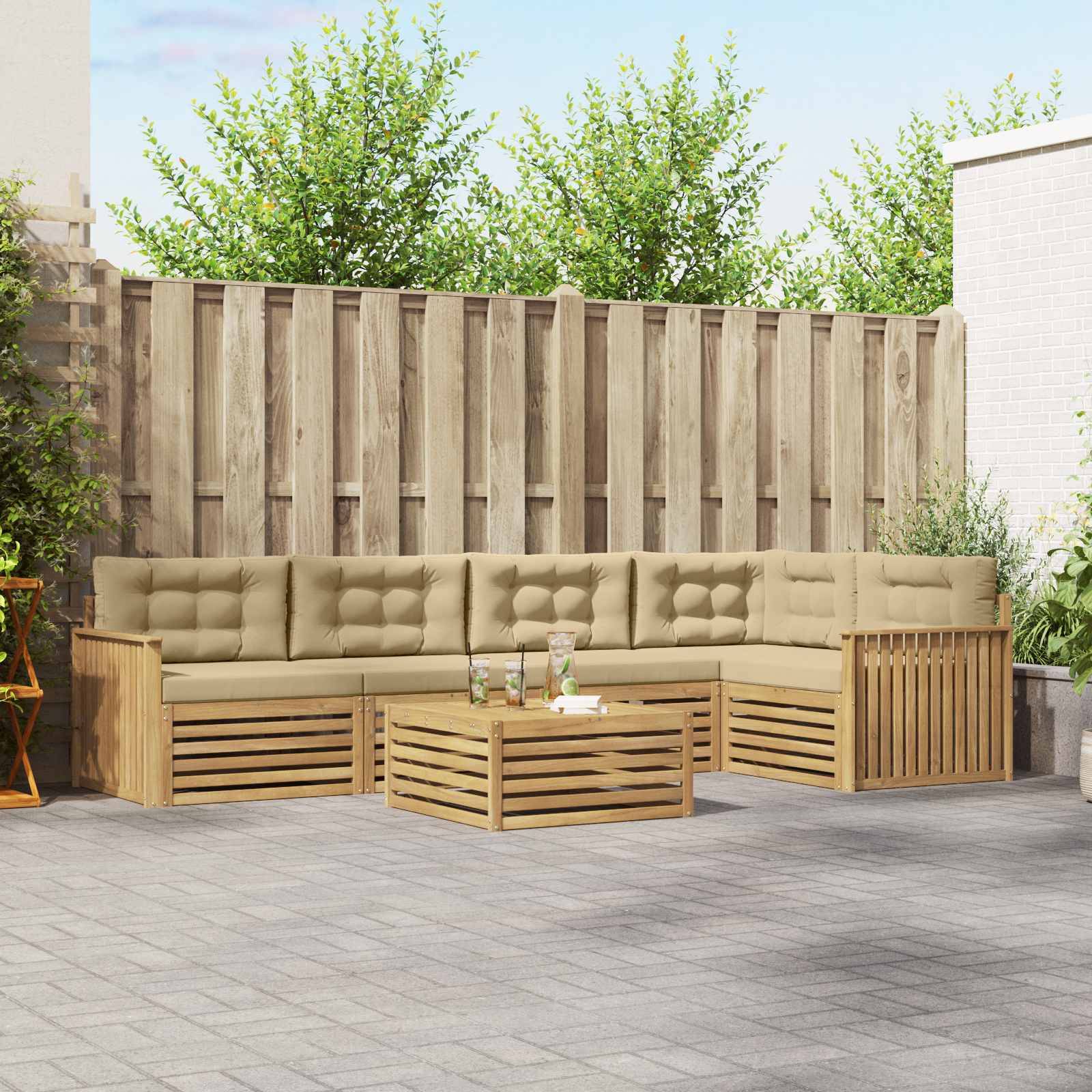 vidaXL Outdoor-Sofagarnitur 6 pcs Weiß und Beige 79 x 79 x 37 cm