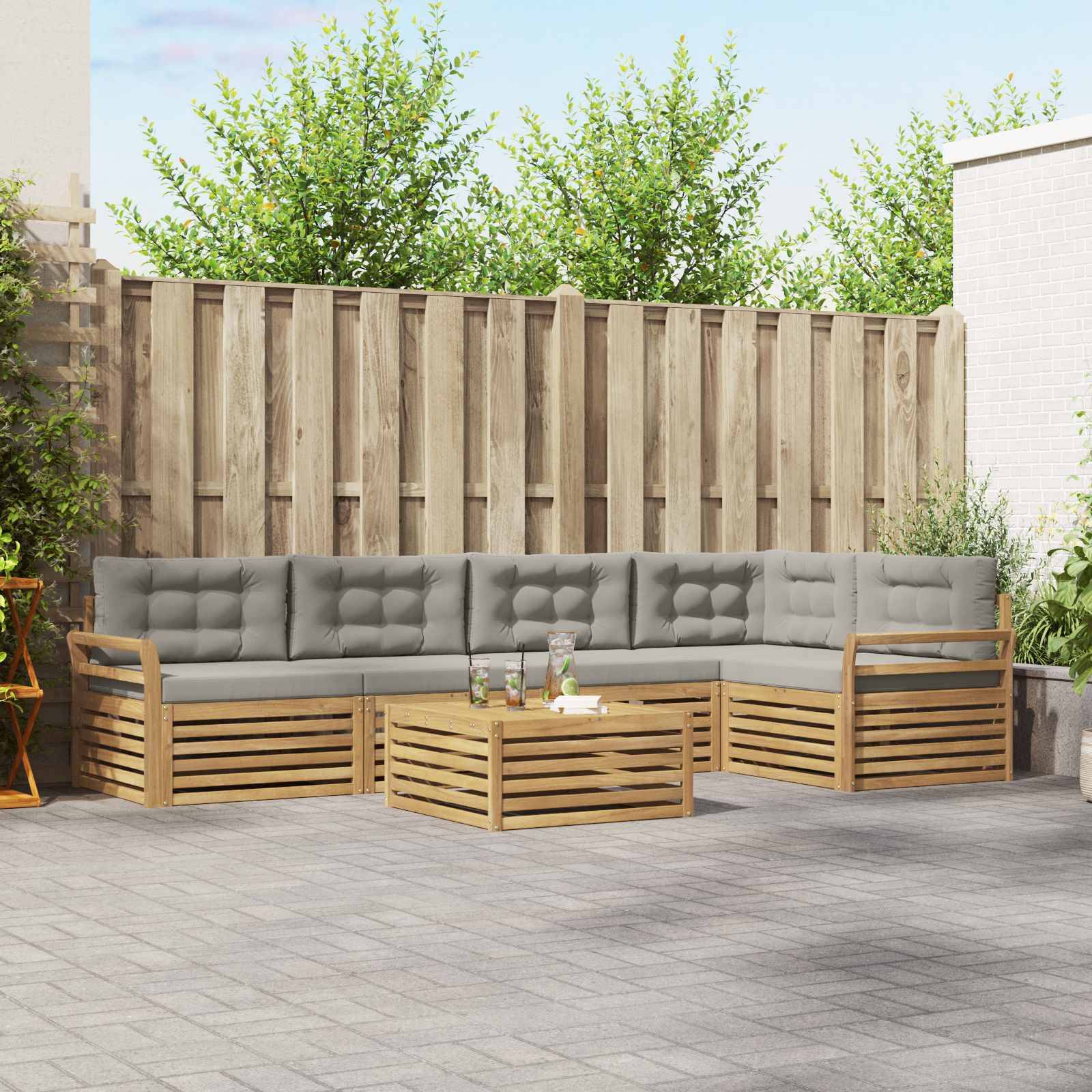 vidaXL Outdoor-Sofagarnitur 6 pcs Weiß und Hellgrau 79 x 79 x 37 cm