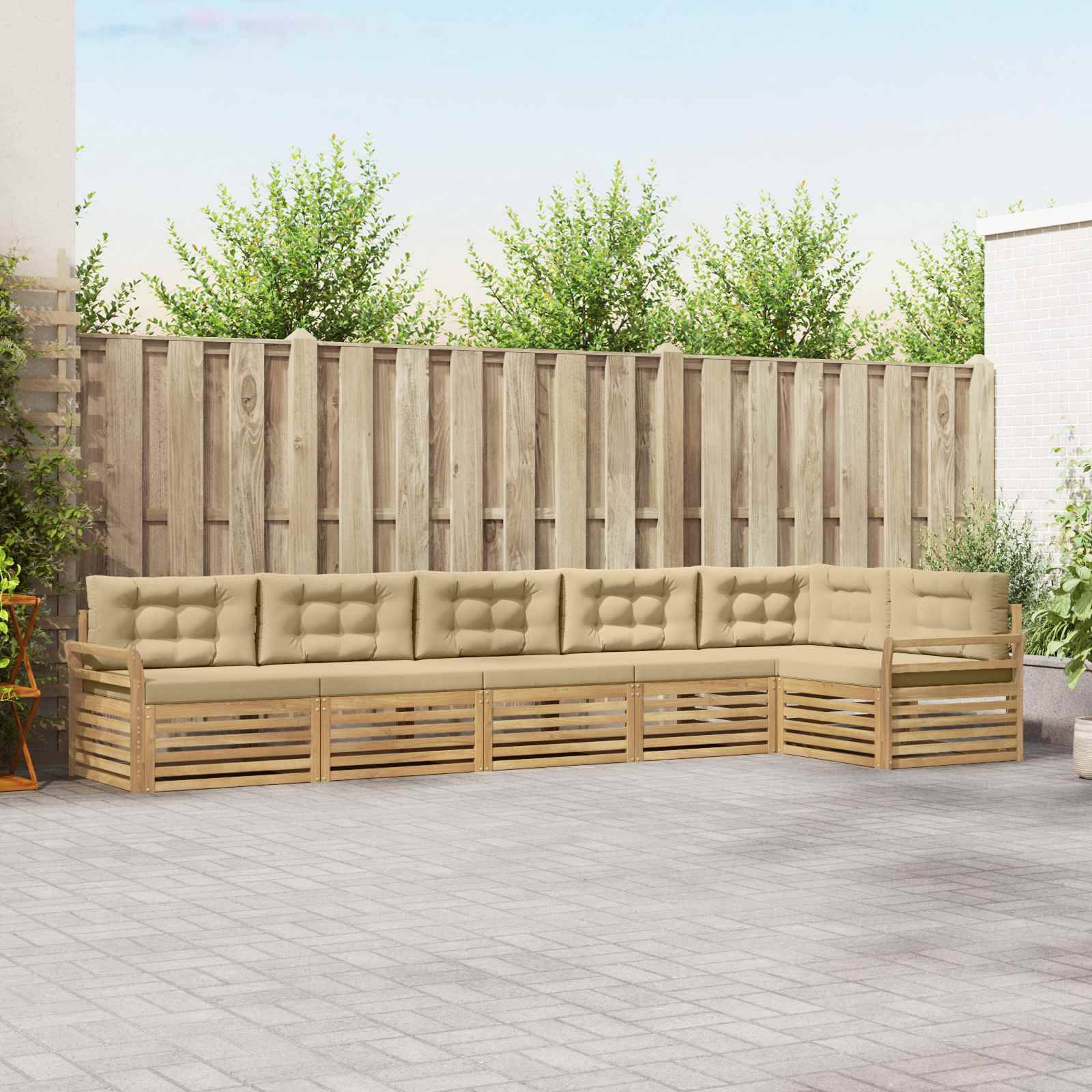 vidaXL Outdoor-Sofagarnitur 6 pcs Weiß und Beige 408 x 170,5 x 73 cm