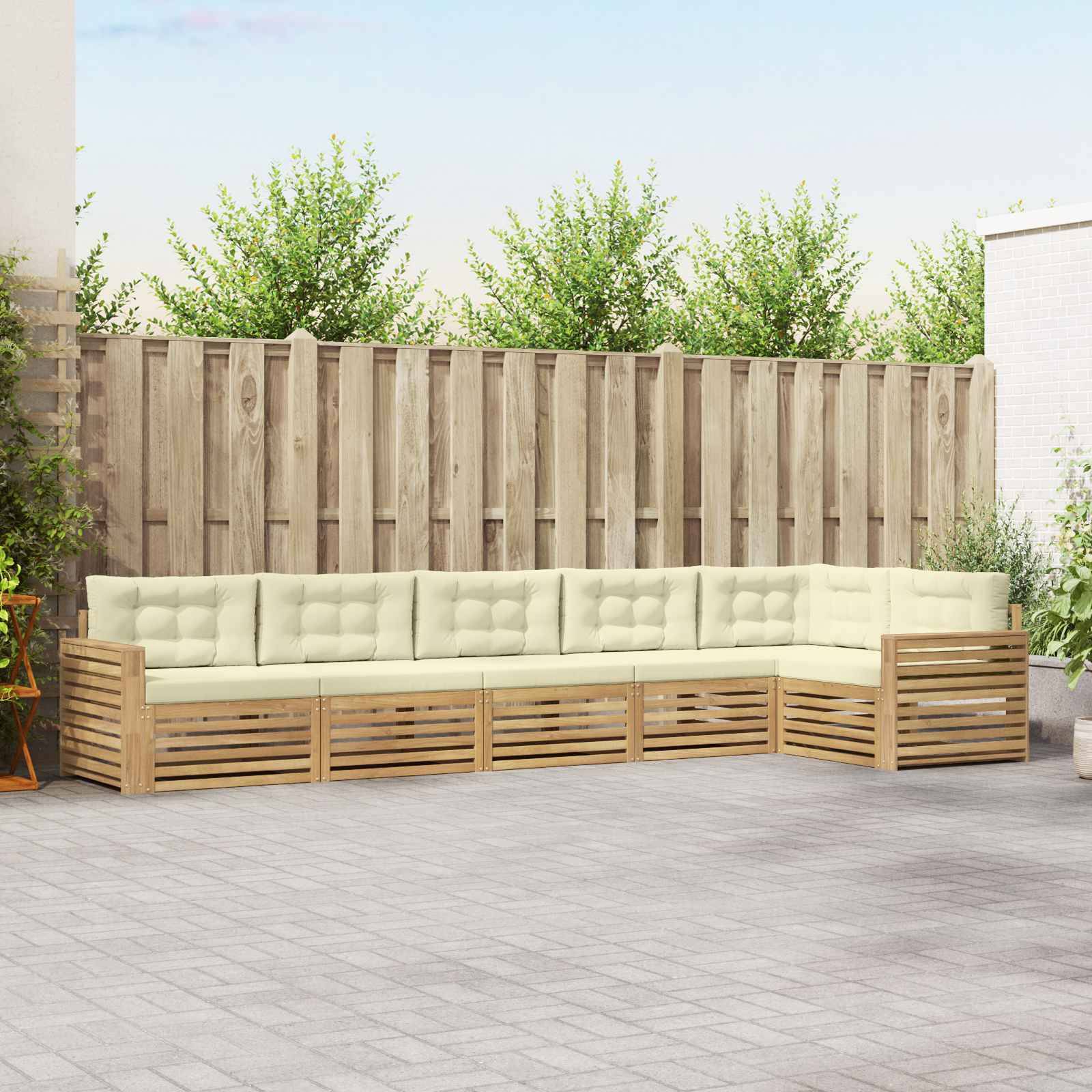 vidaXL Outdoor-Sofagarnitur 6 pcs Weiß und Creme 410 x 172,5 x 73 cm
