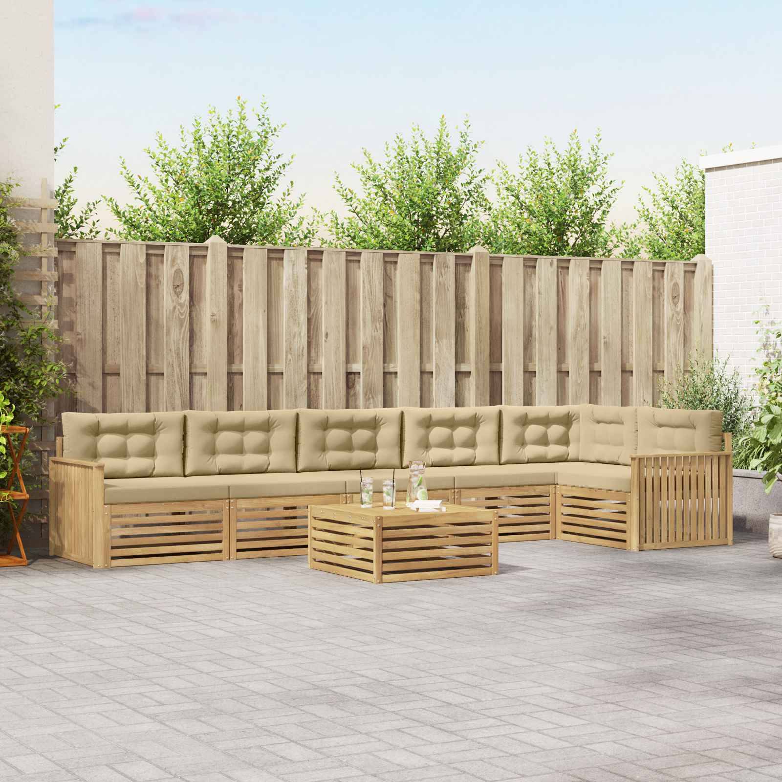 vidaXL Outdoor-Sofagarnitur 7 pcs Weiß und Beige 79 x 79 x 37 cm