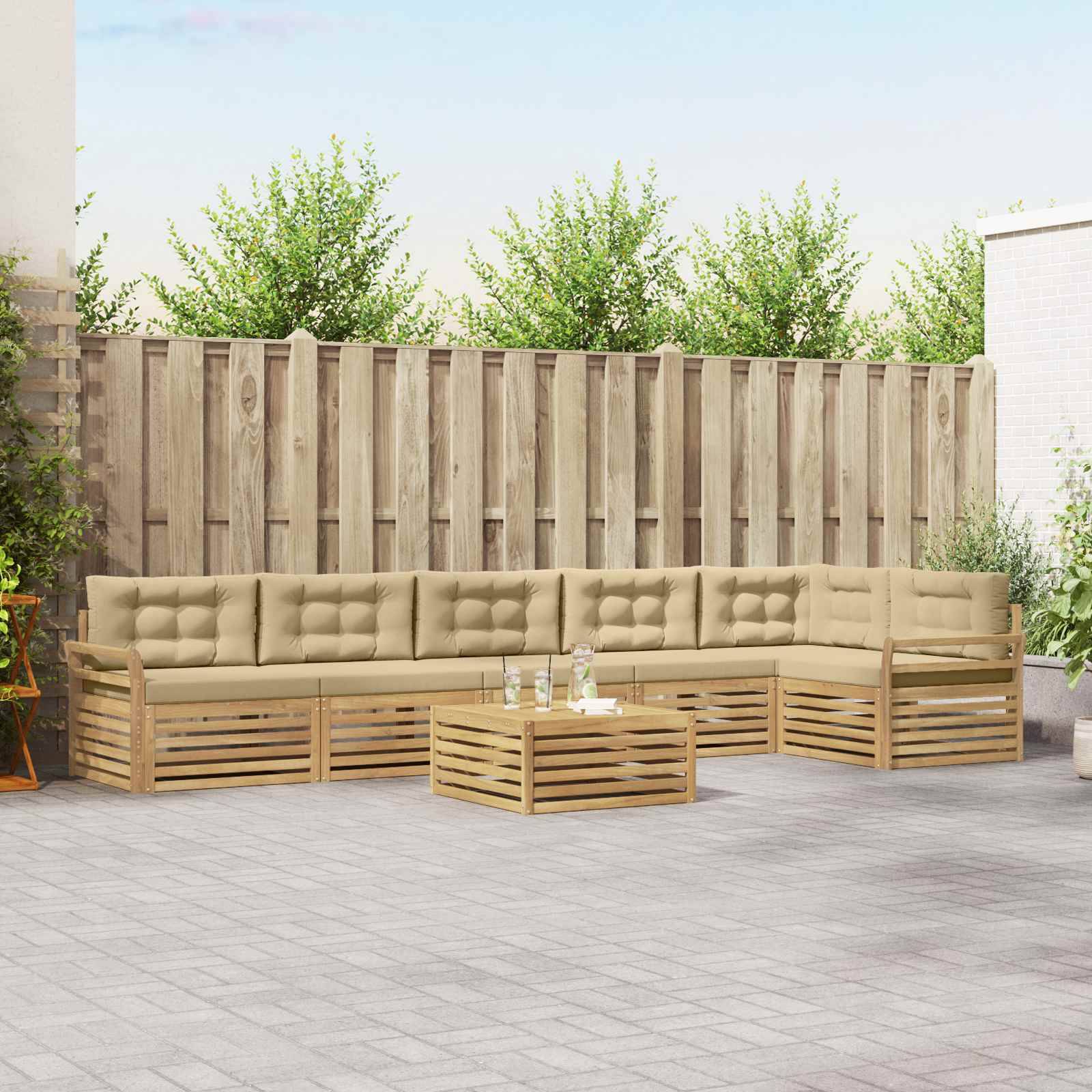 vidaXL Outdoor-Sofagarnitur 7 pcs Weiß und Beige 79 x 79 x 37 cm