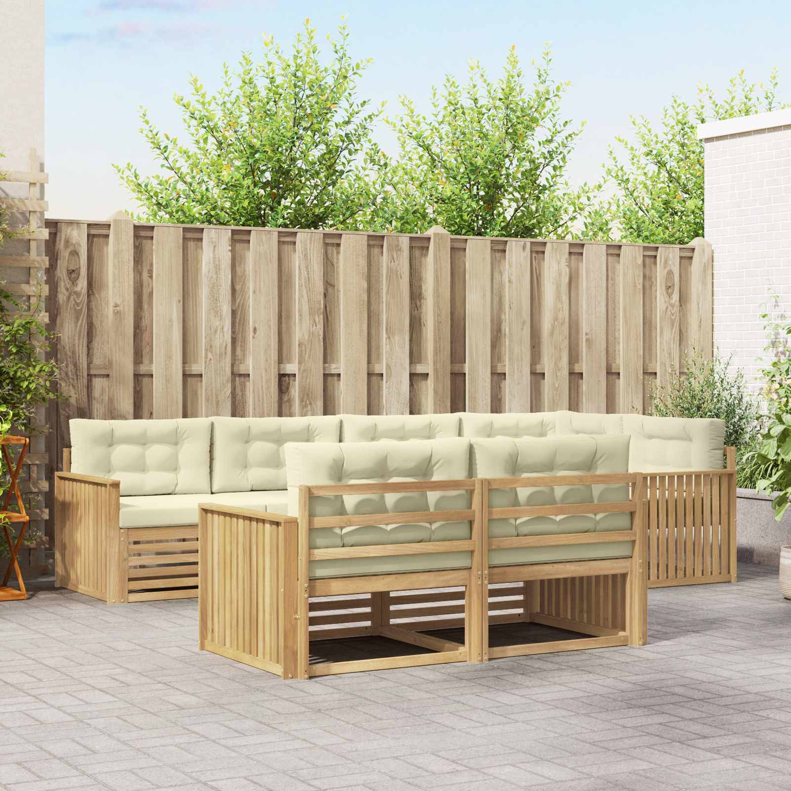 vidaXL Outdoor-Sofagarnitur 7 pcs Weiß und Creme 327 x 168,5 x 73 cm