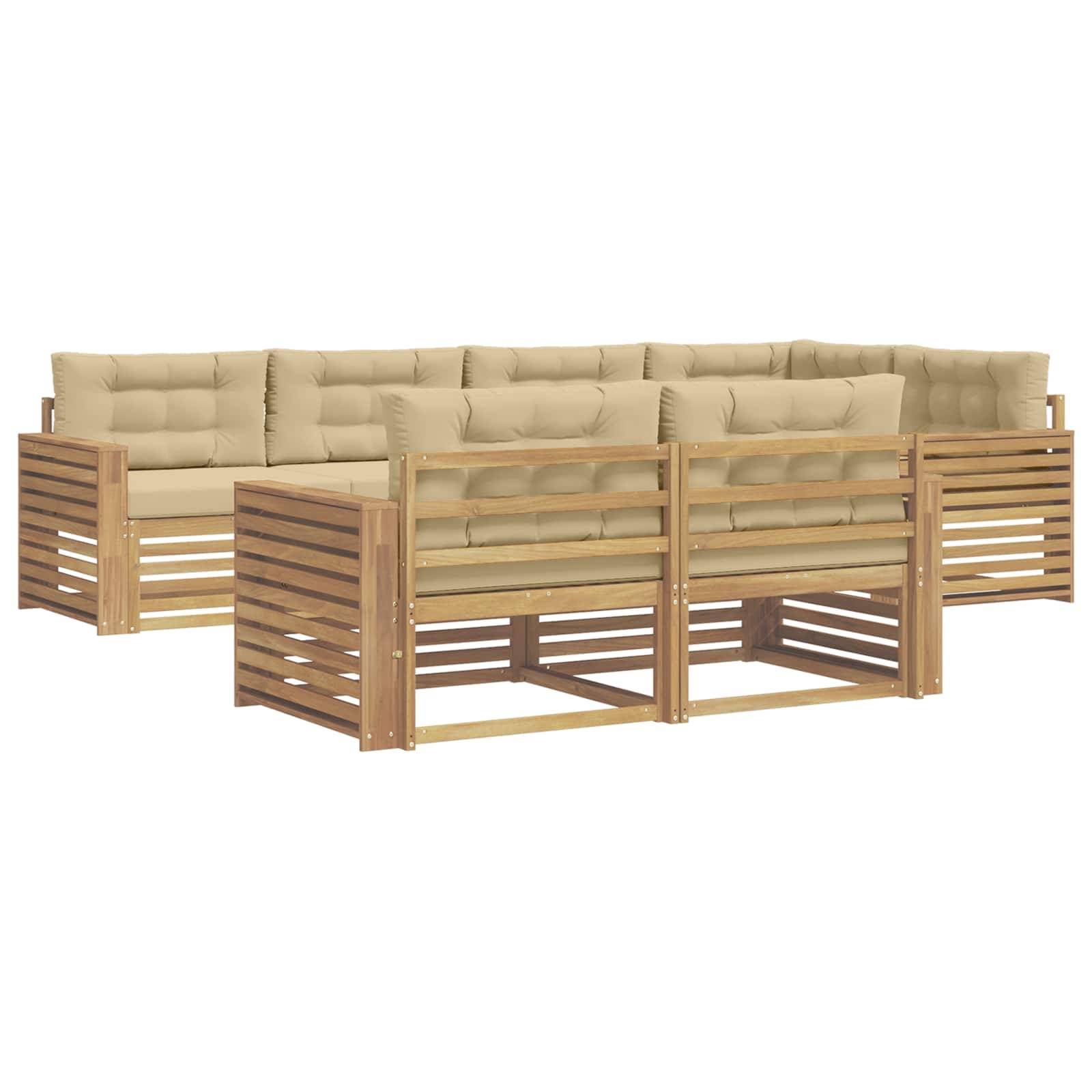 vidaXL Outdoor-Sofagarnitur 7 pcs Weiß und Beige 327 x 168,5 x 73 cm