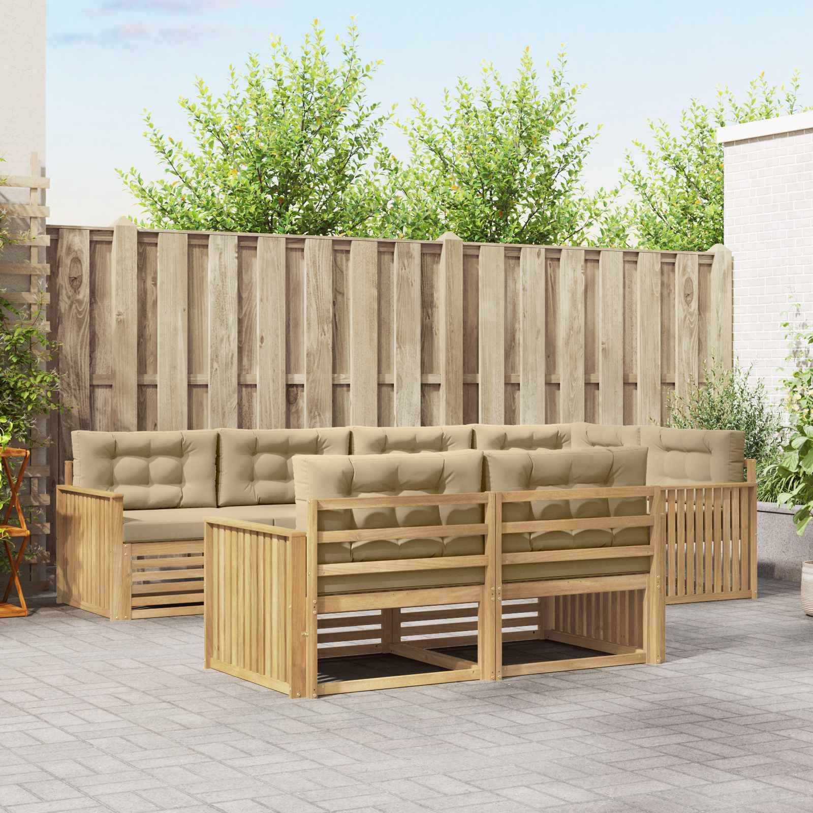 vidaXL Outdoor-Sofagarnitur 7 pcs Weiß und Beige 327 x 168,5 x 73 cm