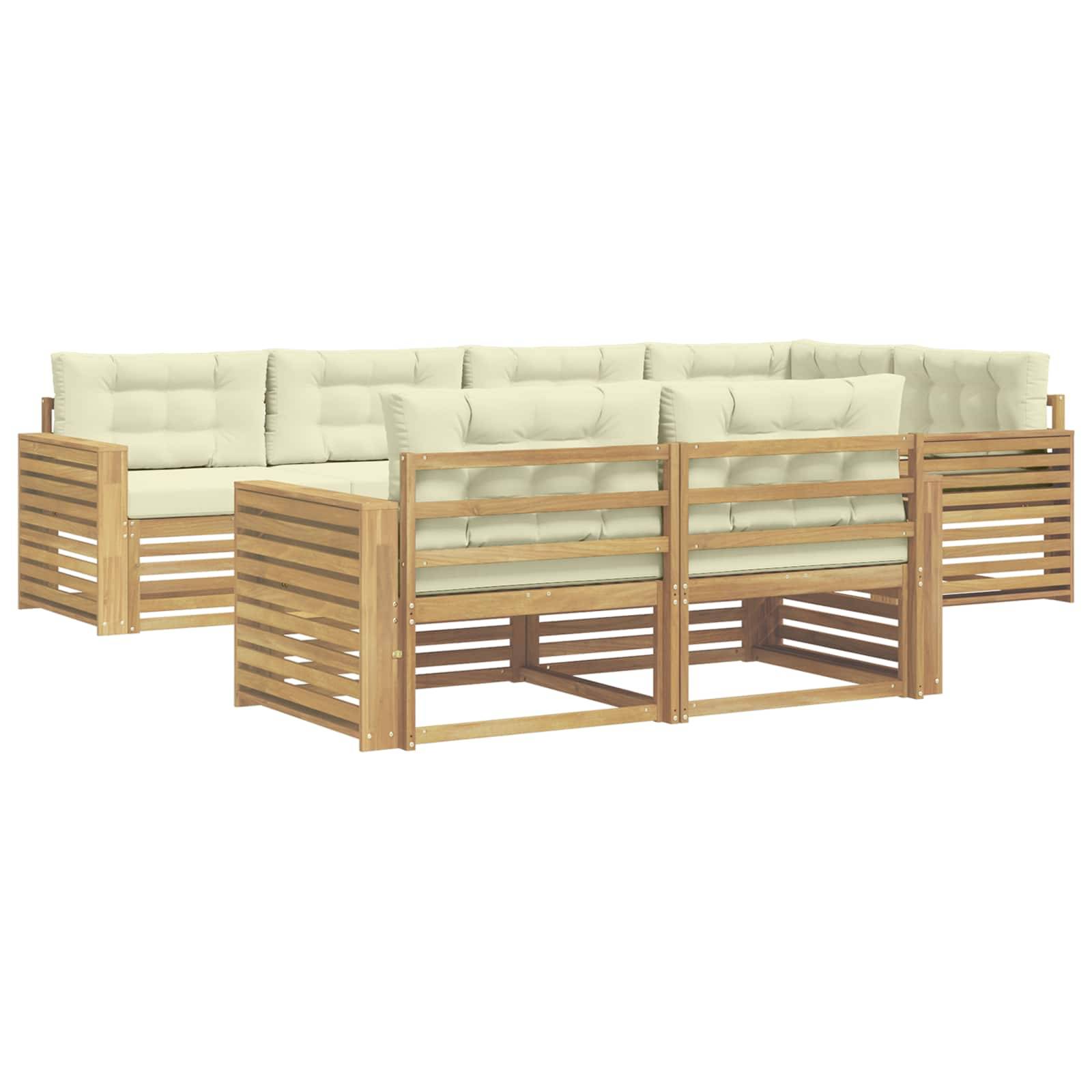 vidaXL Outdoor-Sofagarnitur 7 pcs Weiß und Creme 331 x 172,5 x 73 cm