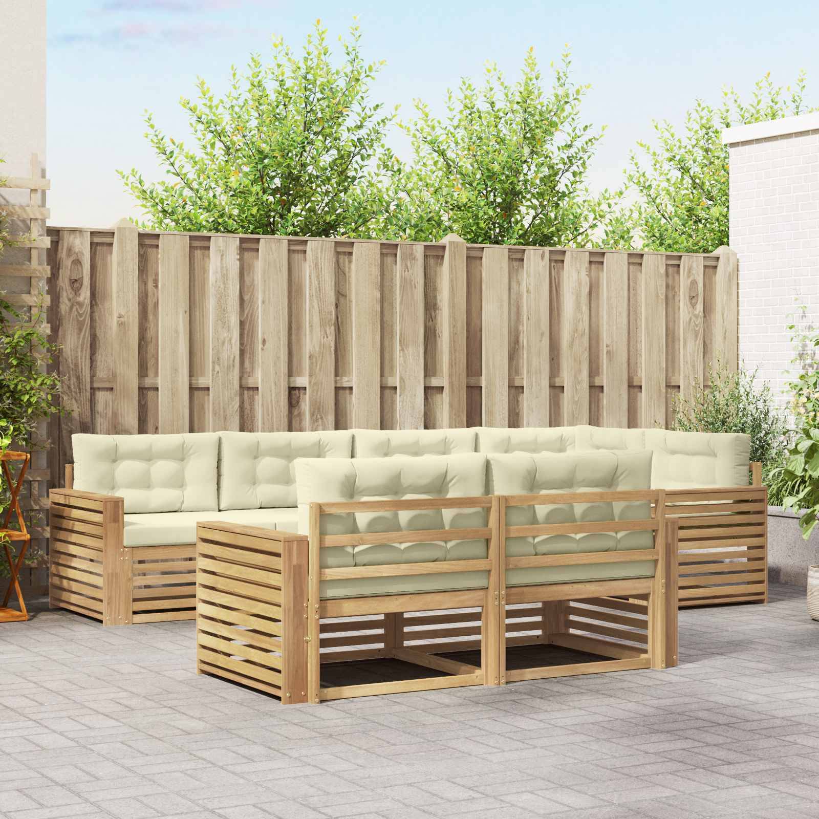 vidaXL Outdoor-Sofagarnitur 7 pcs Weiß und Creme 331 x 172,5 x 73 cm