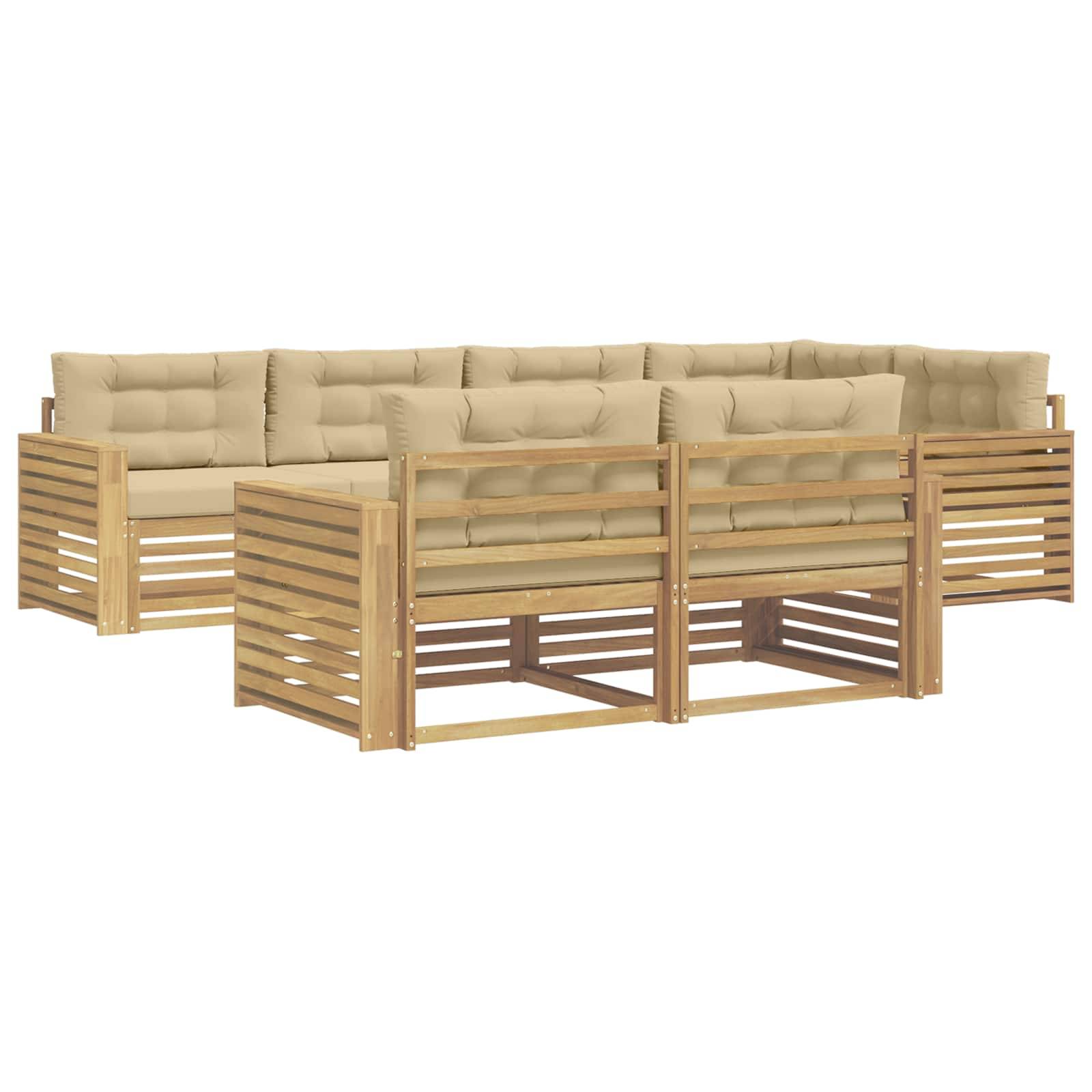 vidaXL Outdoor-Sofagarnitur 7 pcs Weiß und Beige 331 x 172,5 x 73 cm