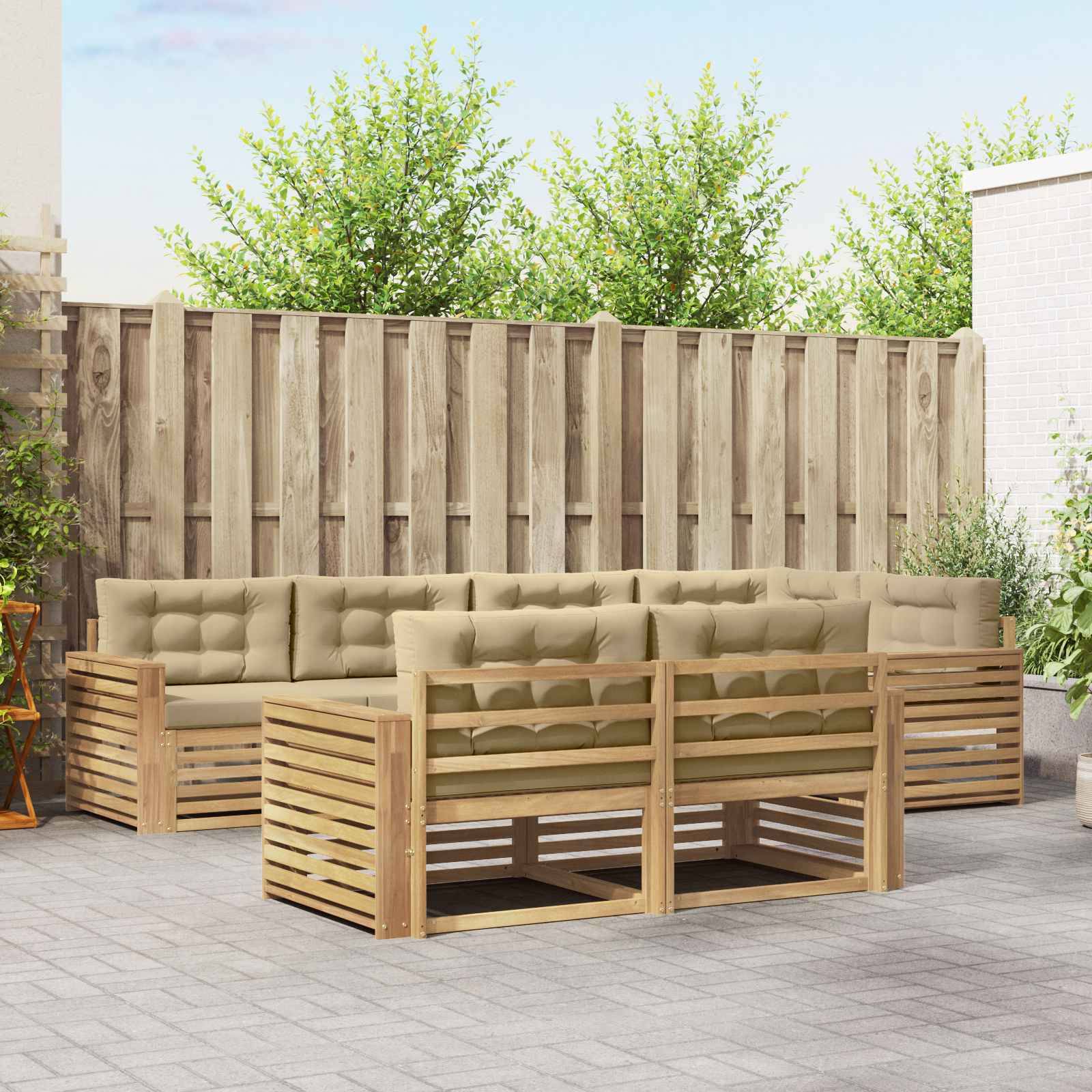 vidaXL Outdoor-Sofagarnitur 7 pcs Weiß und Beige 331 x 172,5 x 73 cm
