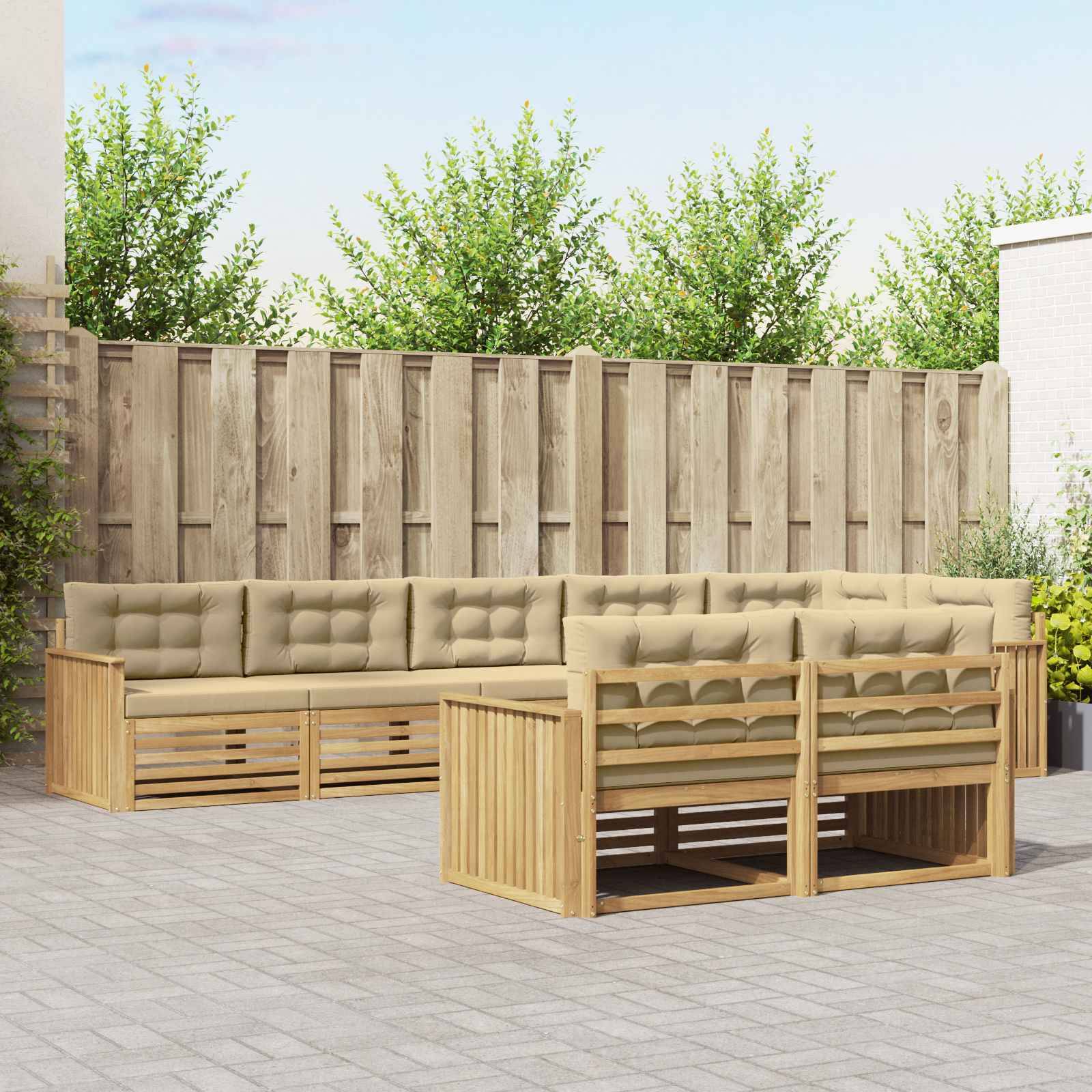 vidaXL Outdoor-Sofagarnitur 8 pcs Weiß und Beige 406 x 168,5 x 73 cm