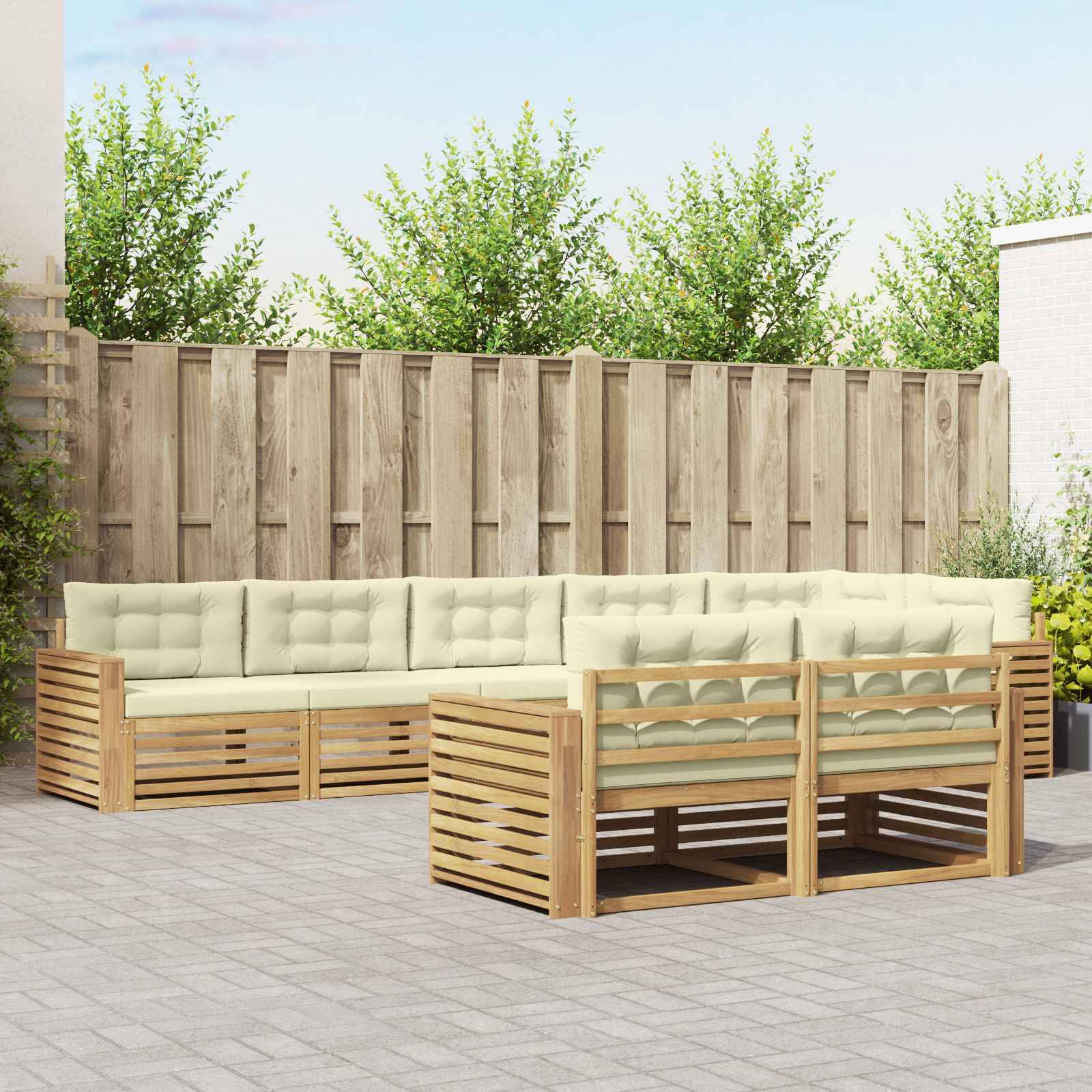 vidaXL Outdoor-Sofagarnitur 8 pcs Weiß und Creme 410 x 172,5 x 73 cm