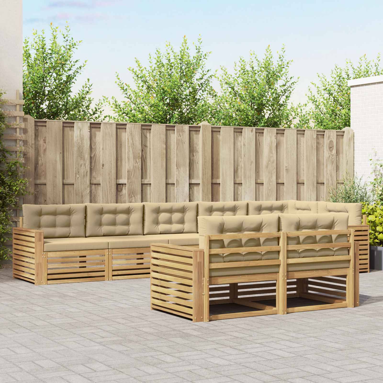 vidaXL Outdoor-Sofagarnitur 8 pcs Weiß und Beige 410 x 172,5 x 73 cm