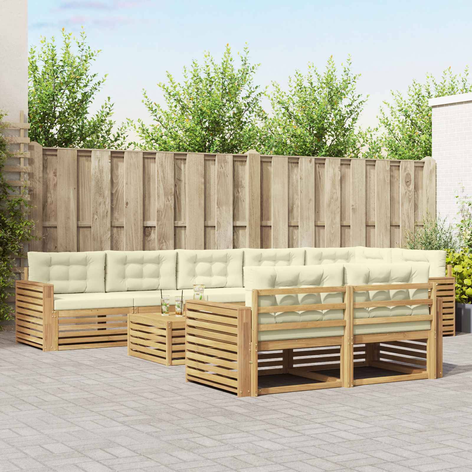 vidaXL Outdoor-Sofagarnitur 9 pcs Weiß und Creme 79 x 79 x 37 cm