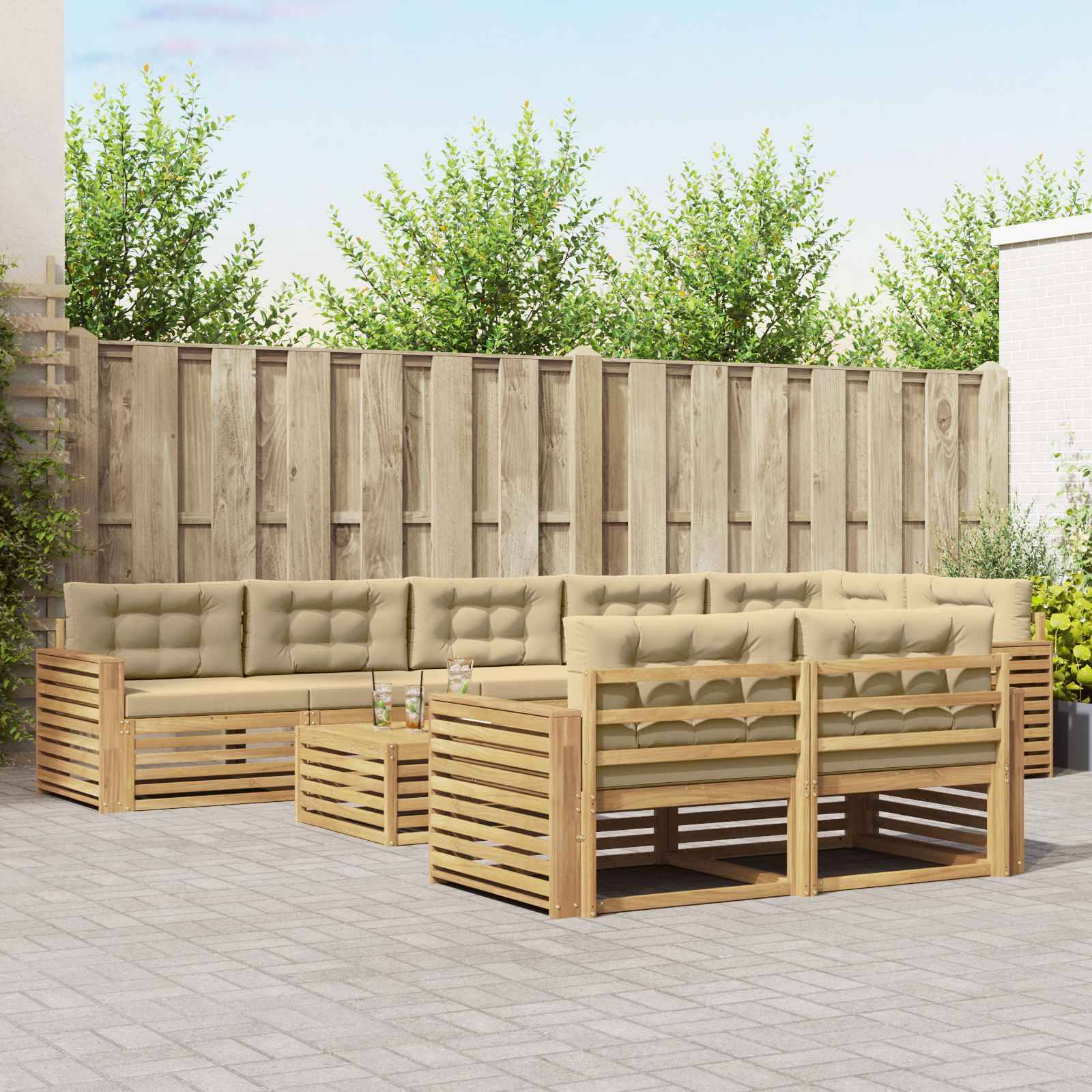 vidaXL Outdoor-Sofagarnitur 9 pcs Weiß und Beige 79 x 79 x 37 cm