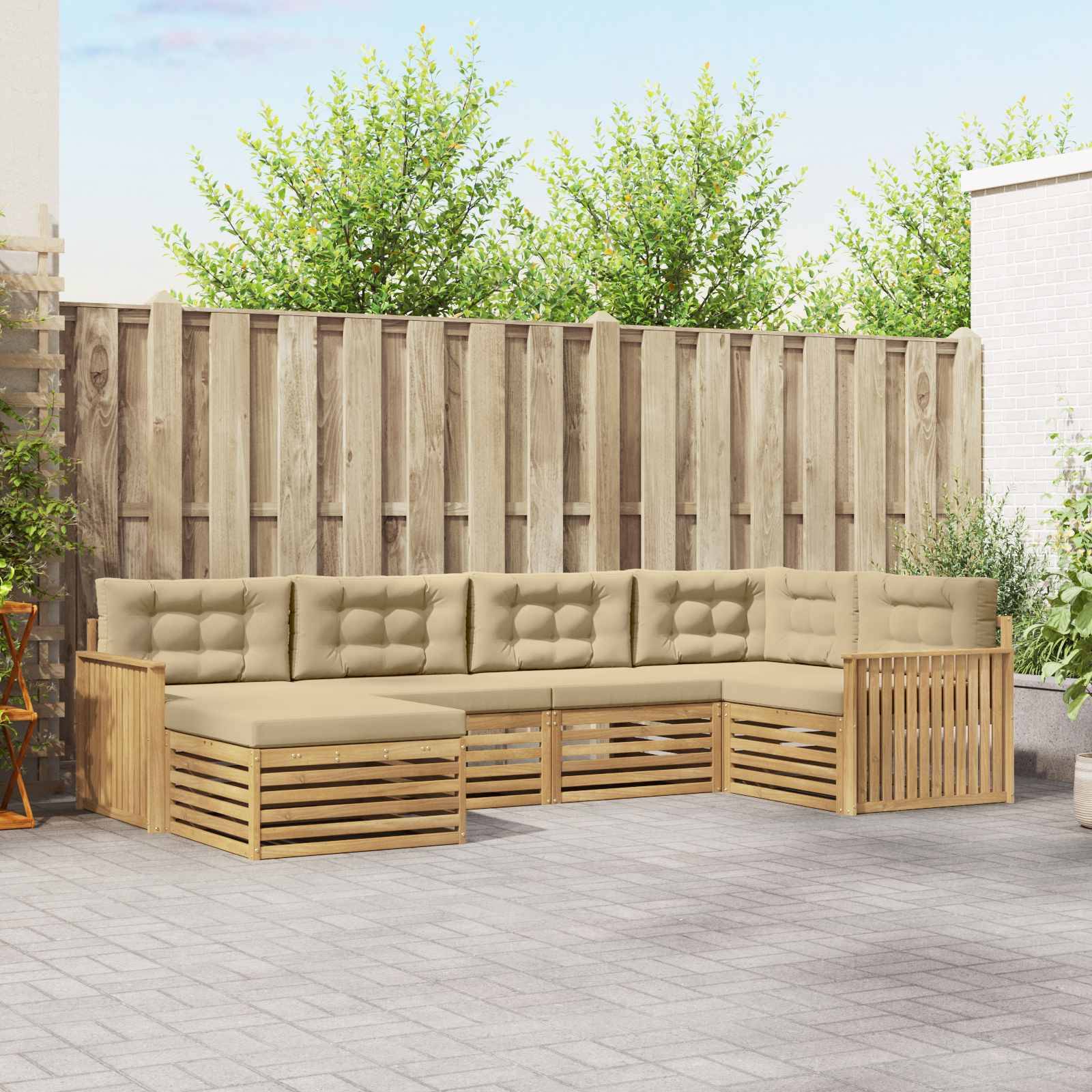 vidaXL Outdoor-Sofagarnitur 6 pcs Weiß und Beige 327 x 168,5 x 73 cm