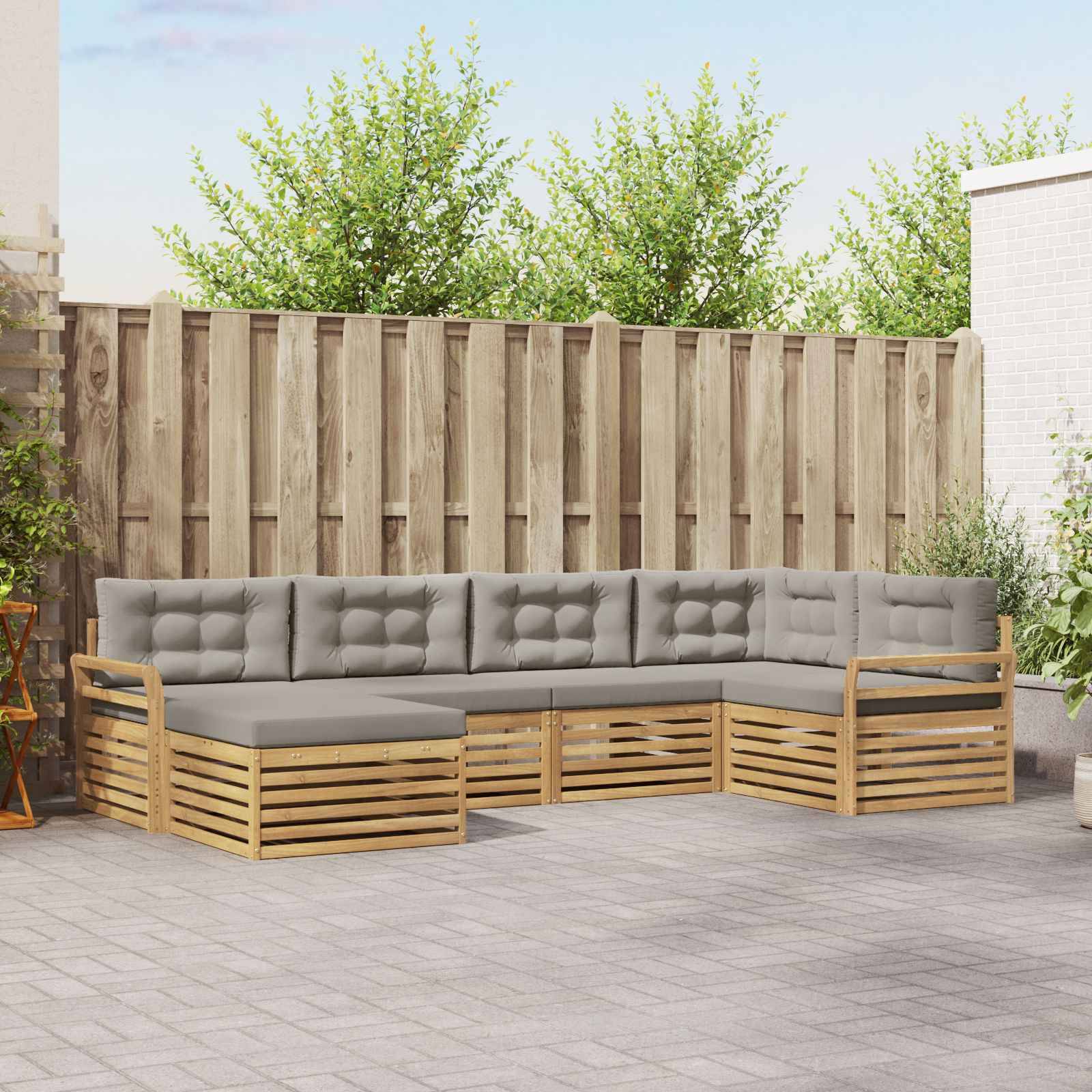 vidaXL Outdoor-Sofagarnitur 6 pcs Weiß und Hellgrau