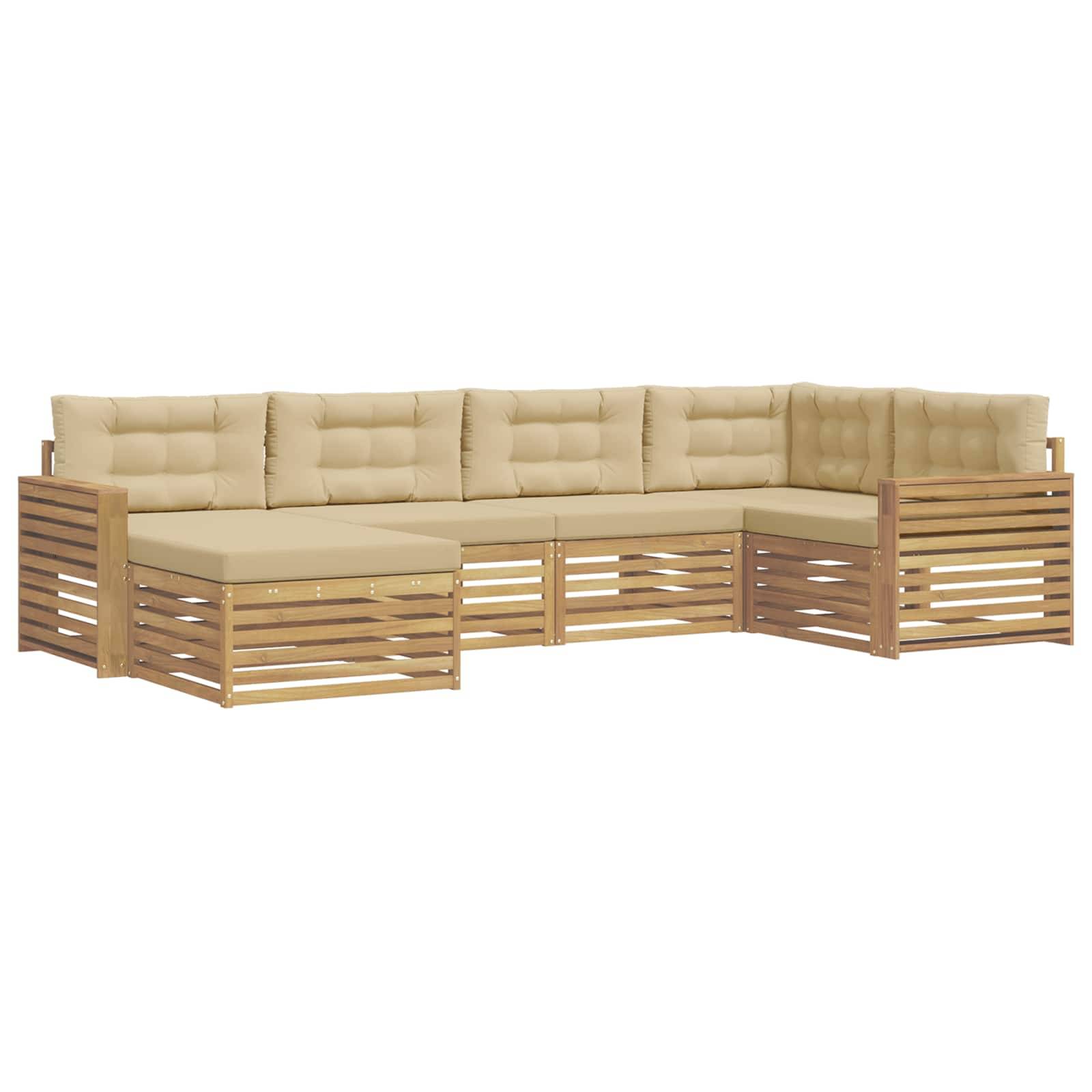 vidaXL Outdoor-Sofagarnitur 6 pcs Weiß und Beige 331 x 172,5 x 73 cm