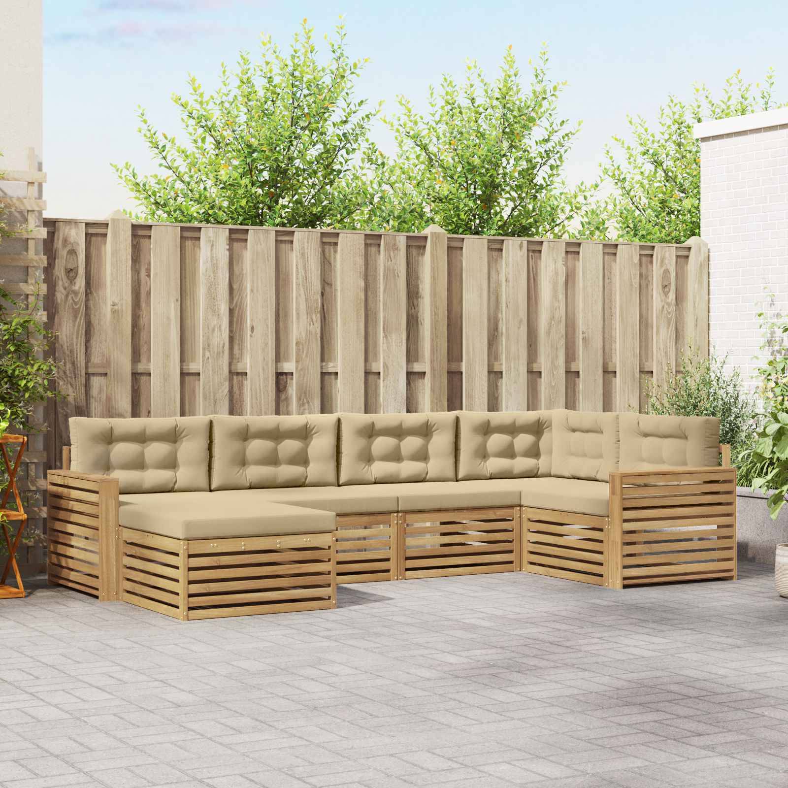 vidaXL Outdoor-Sofagarnitur 6 pcs Weiß und Beige 331 x 172,5 x 73 cm