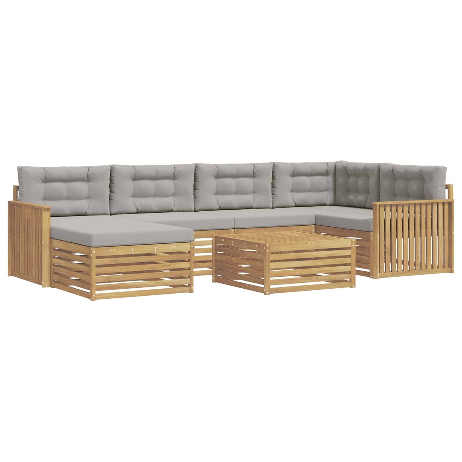 vidaXL Outdoor-Sofagarnitur mit Kissen 7 pcs Weiß und Hellgrau