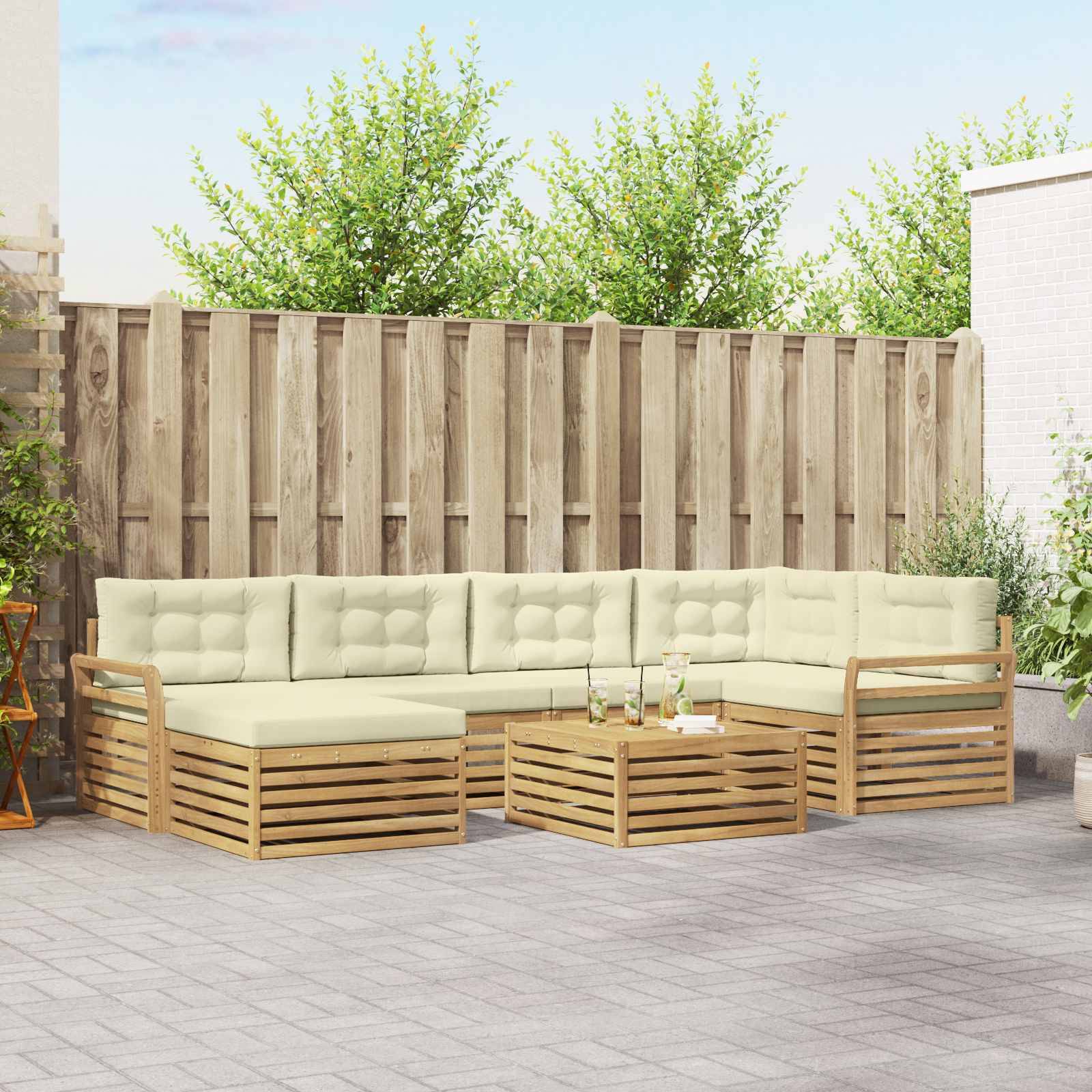vidaXL Outdoor-Sofagarnitur mit Kissen 7 pcs Weiß und Creme