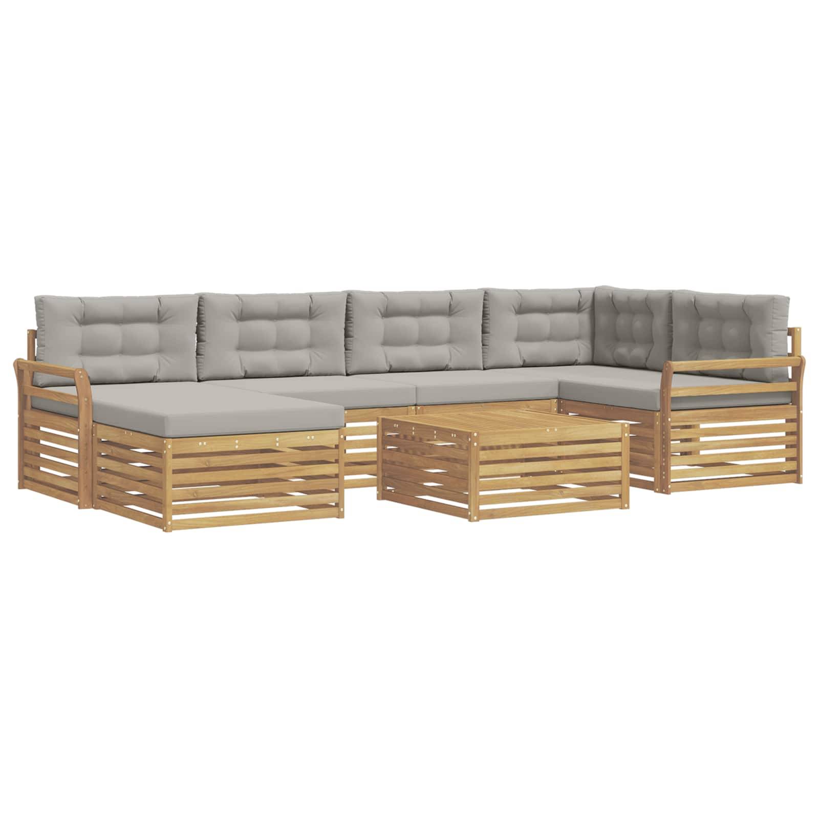 vidaXL Outdoor-Sofagarnitur mit Kissen 7 pcs Weiß und Hellgrau