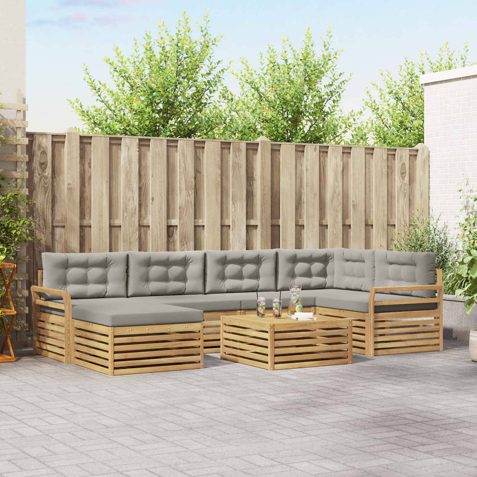 vidaXL Outdoor-Sofagarnitur mit Kissen 7 pcs Weiß und Hellgrau