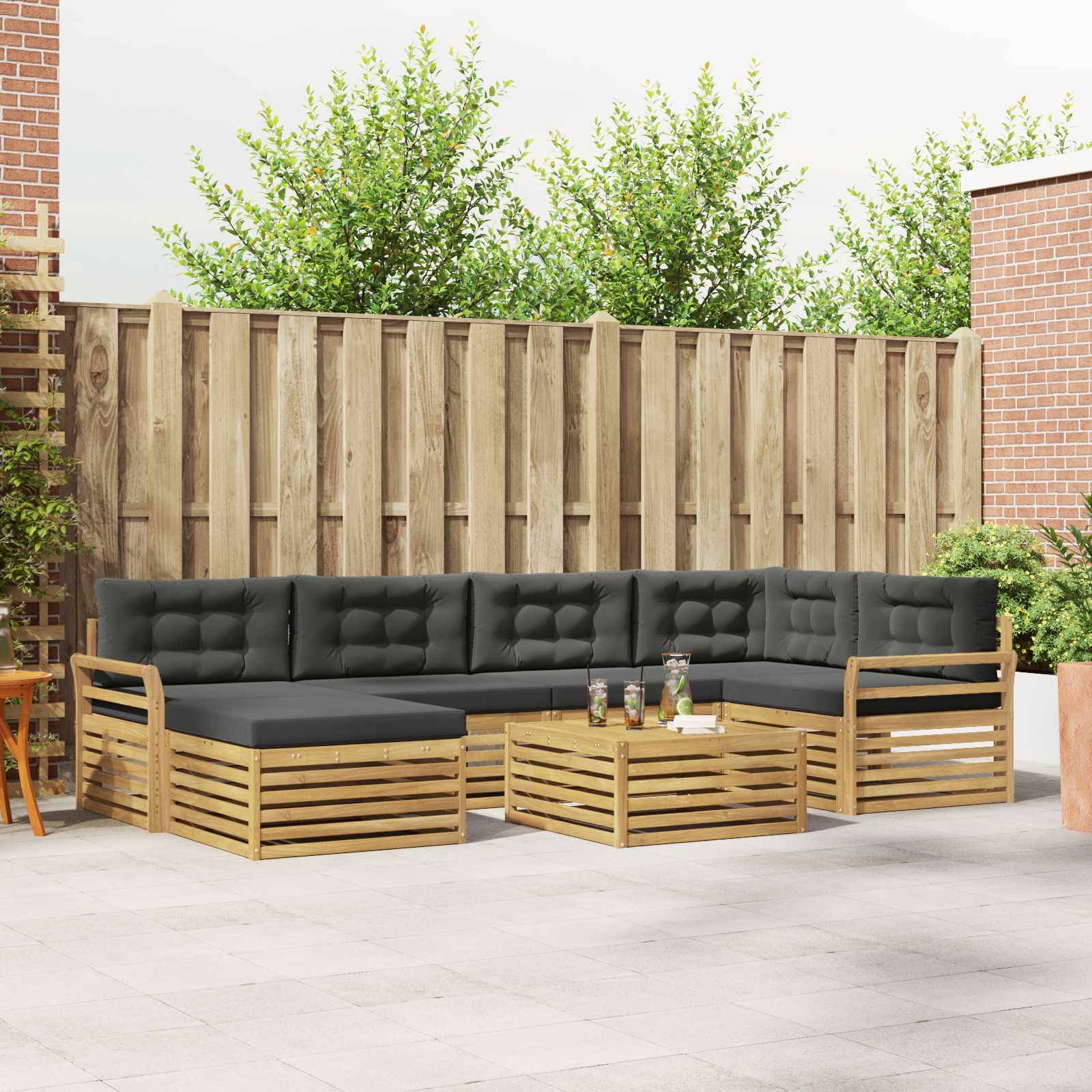 vidaXL Outdoor-Sofagarnitur mit Kissen 7 pcs Weiß und Anthrazit