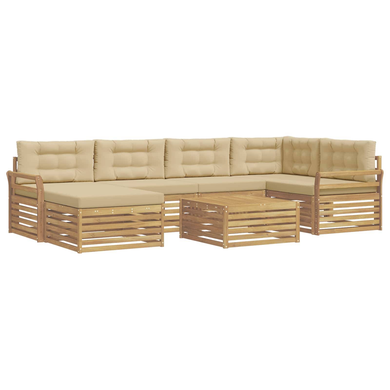 vidaXL Outdoor-Sofagarnitur mit Kissen 7 pcs Weiß und Beige