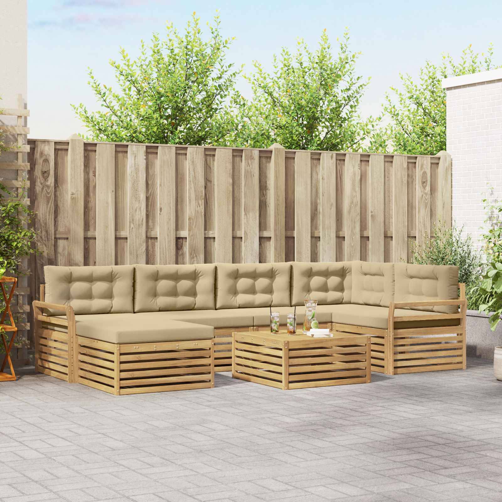 vidaXL Outdoor-Sofagarnitur mit Kissen 7 pcs Weiß und Beige