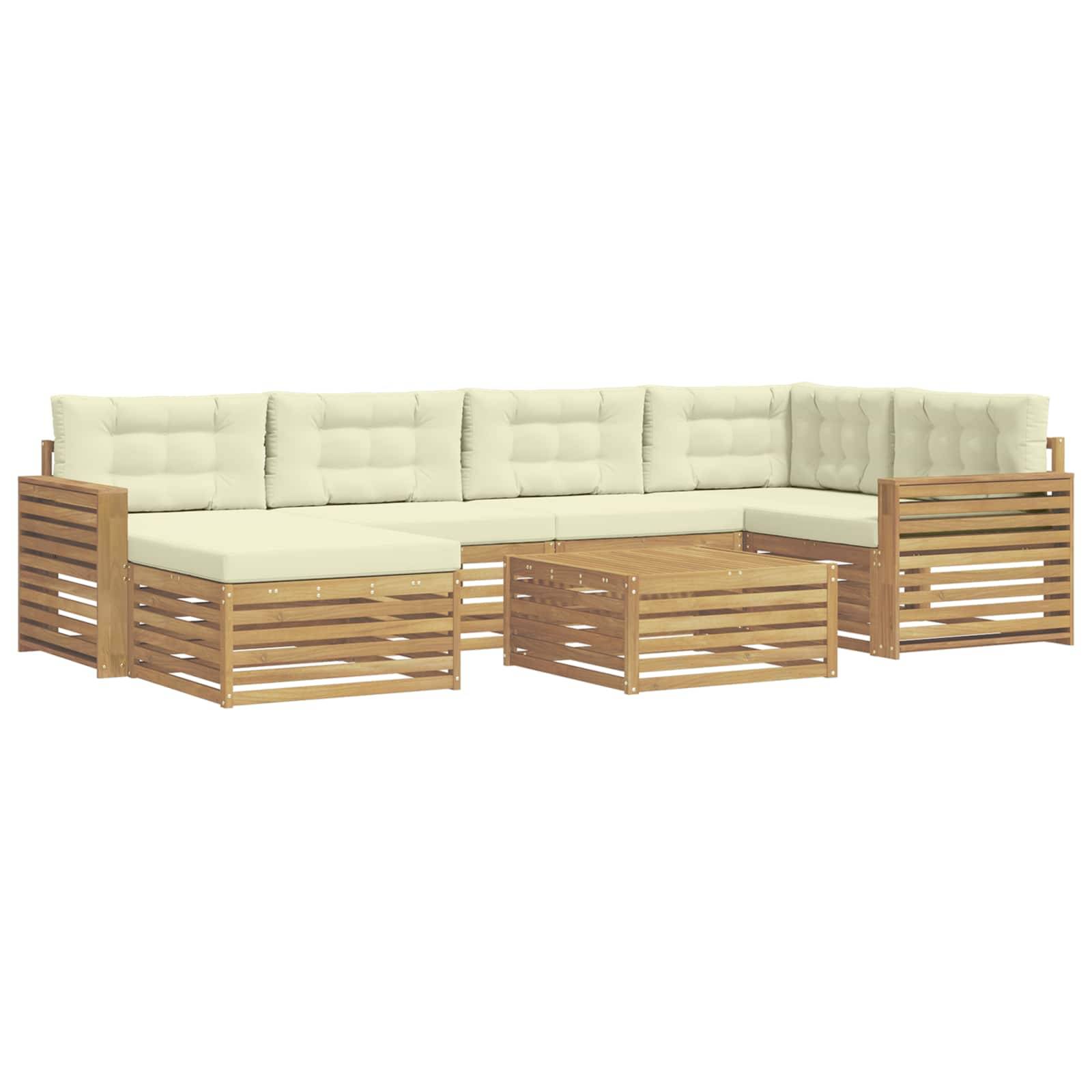 vidaXL Outdoor-Sofagarnitur mit Kissen 7 pcs Weiß und Creme