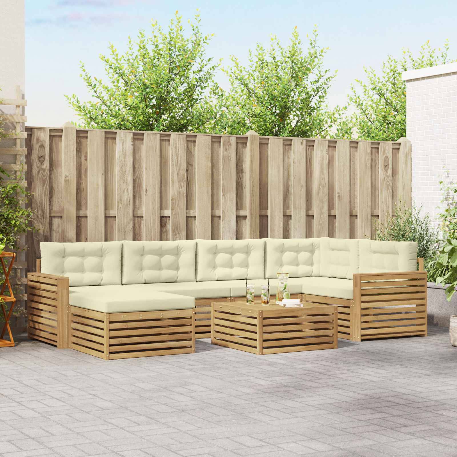 vidaXL Outdoor-Sofagarnitur mit Kissen 7 pcs Weiß und Creme