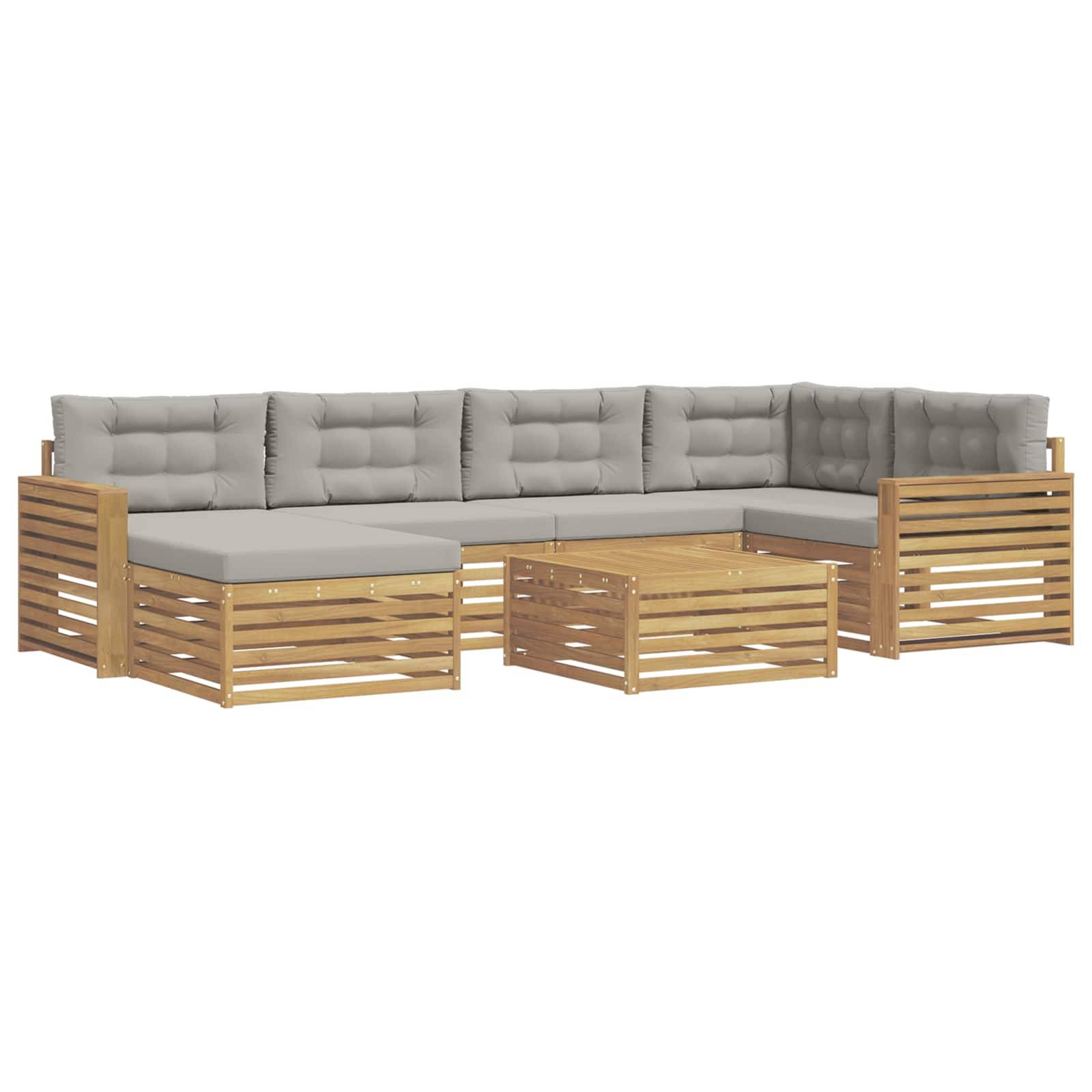 vidaXL Outdoor-Sofagarnitur mit Kissen 7 pcs Weiß und Hellgrau