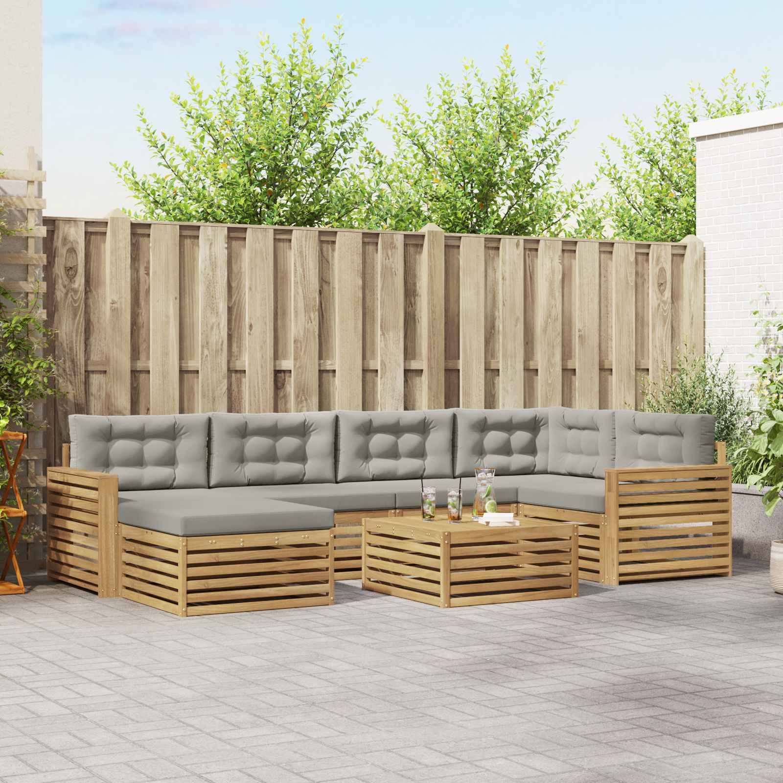 vidaXL Outdoor-Sofagarnitur mit Kissen 7 pcs Weiß und Hellgrau