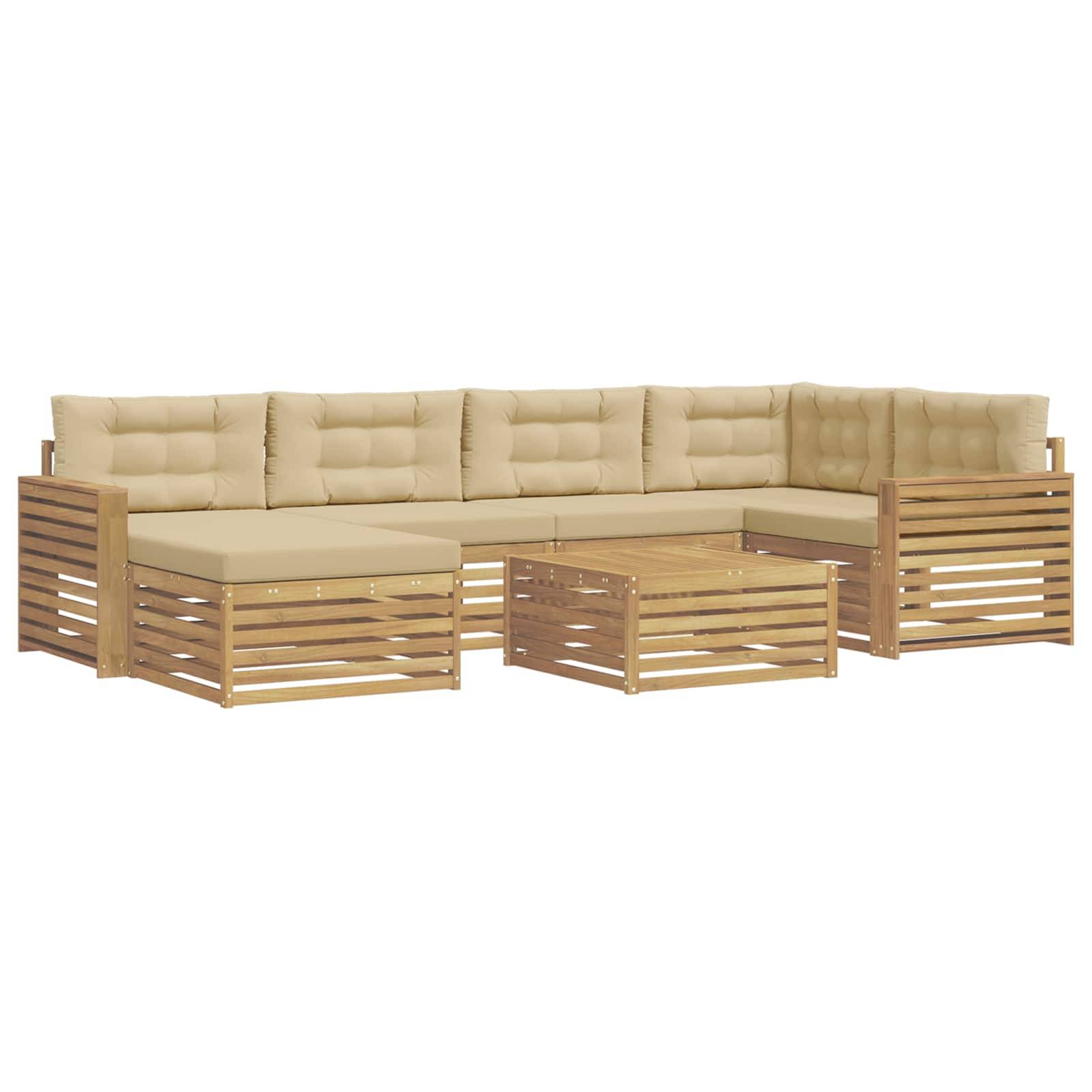 vidaXL Outdoor-Sofagarnitur mit Kissen 7 pcs Weiß und Beige