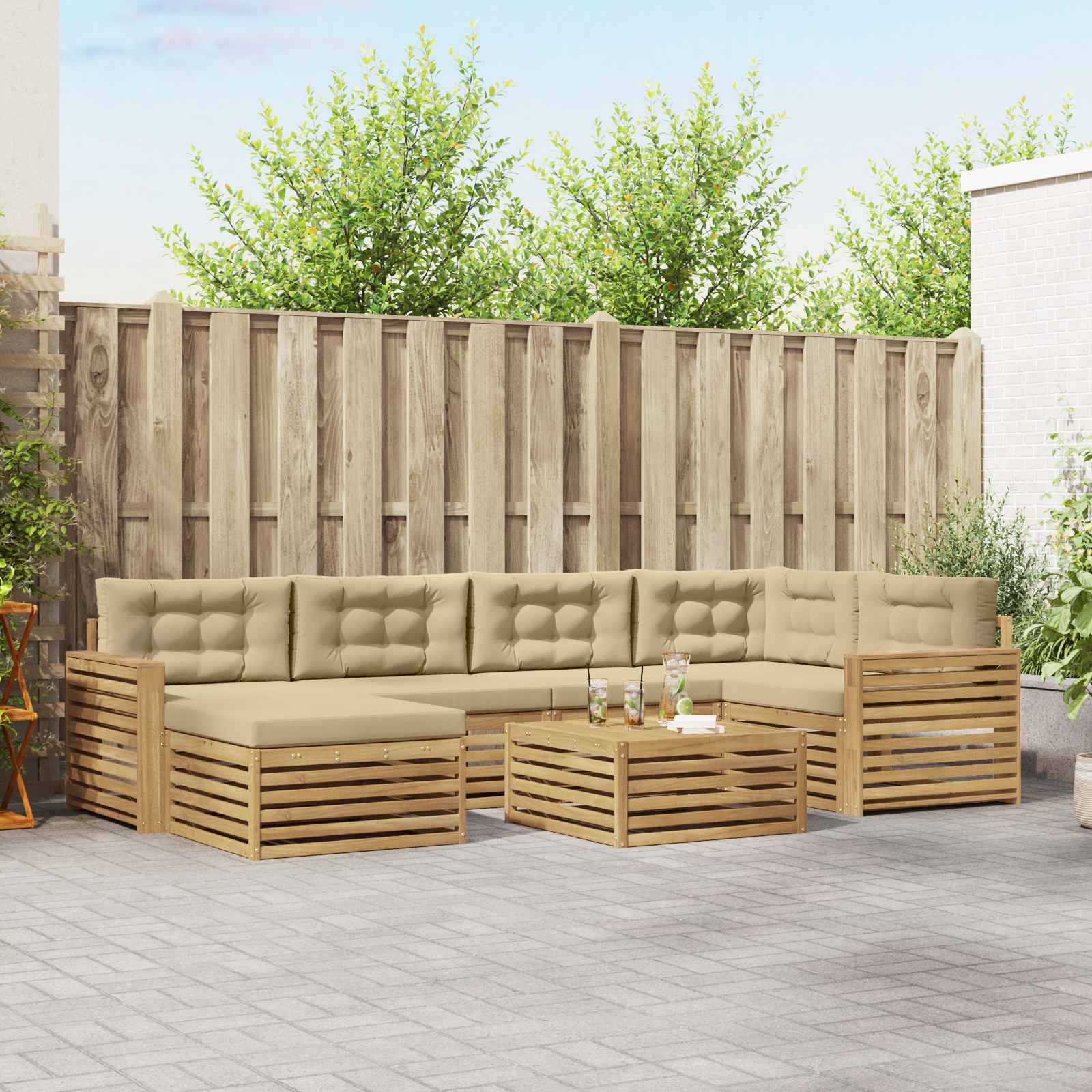 vidaXL Outdoor-Sofagarnitur mit Kissen 7 pcs Weiß und Beige
