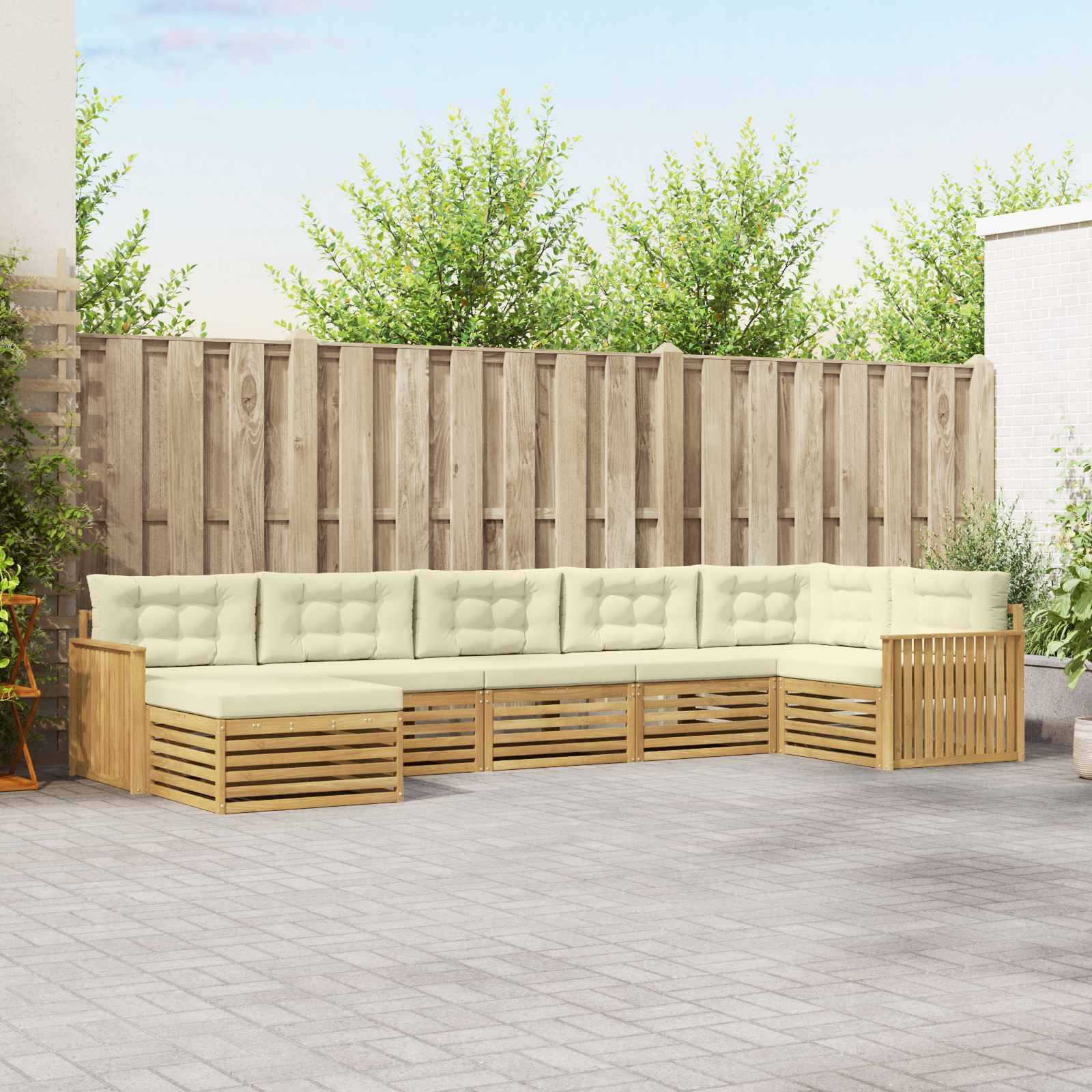 vidaXL Outdoor-Sofagarnitur mit Kissen 7 pcs Weiß und Creme