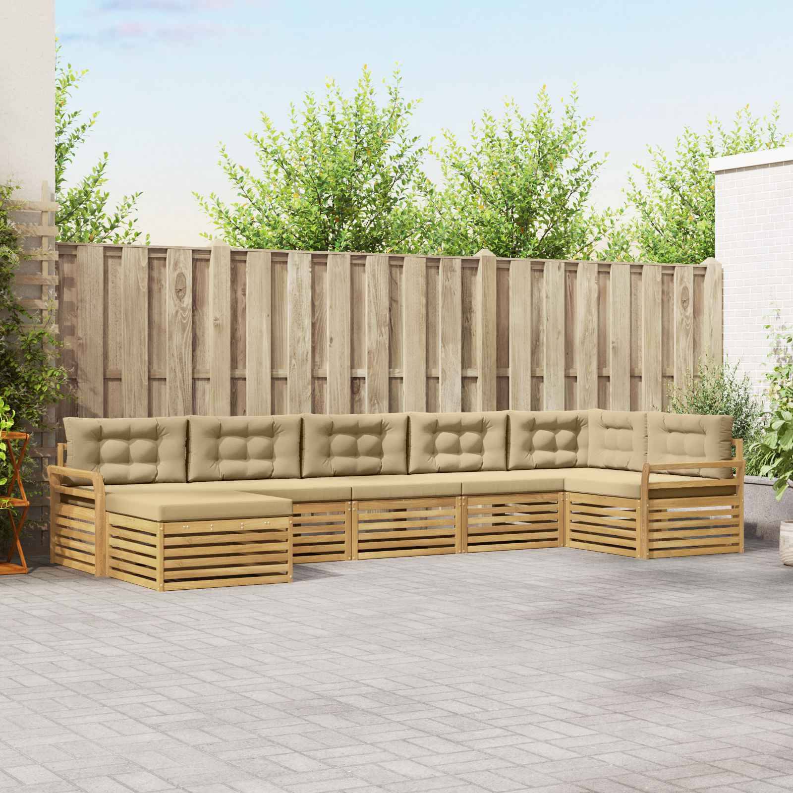 vidaXL Outdoor-Sofagarnitur mit Kissen 7 pcs Weiß und Beige